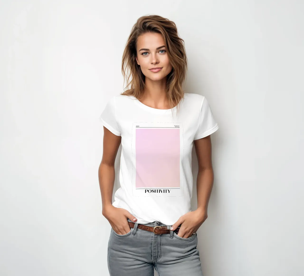 Gradient Gallery 2023 - Positivité Rose Peach Ombre Print t-shirt ajusté pour femmes de homdeco