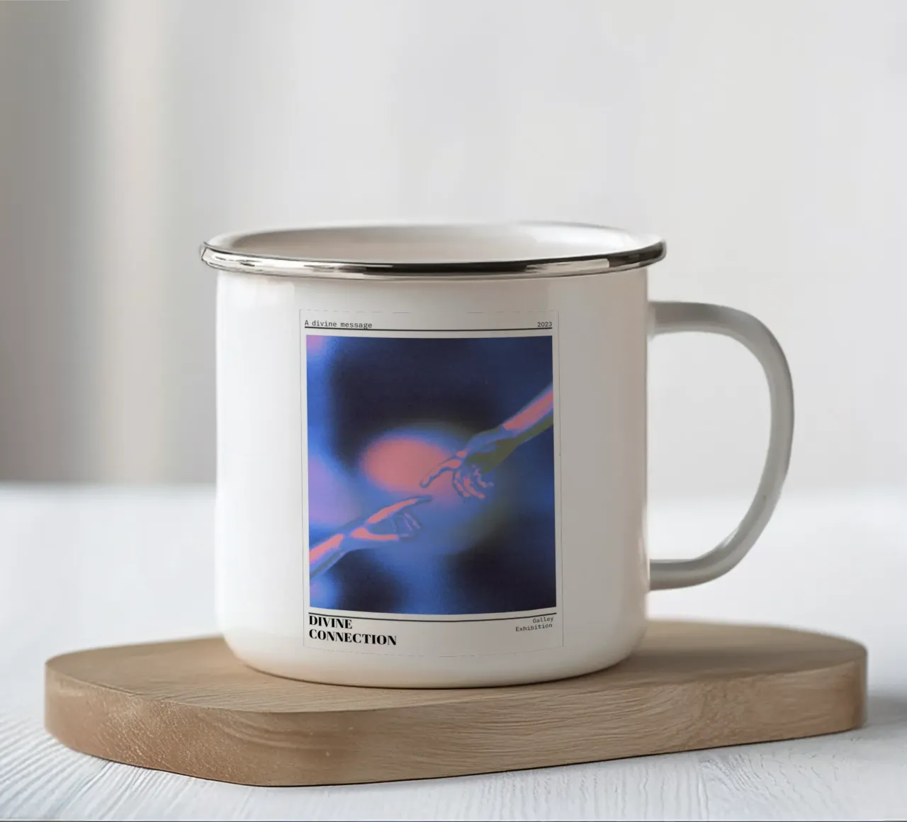 Divine Connection Aura Hands Print - Galerij Tentoonstelling emaille mok van homdeco