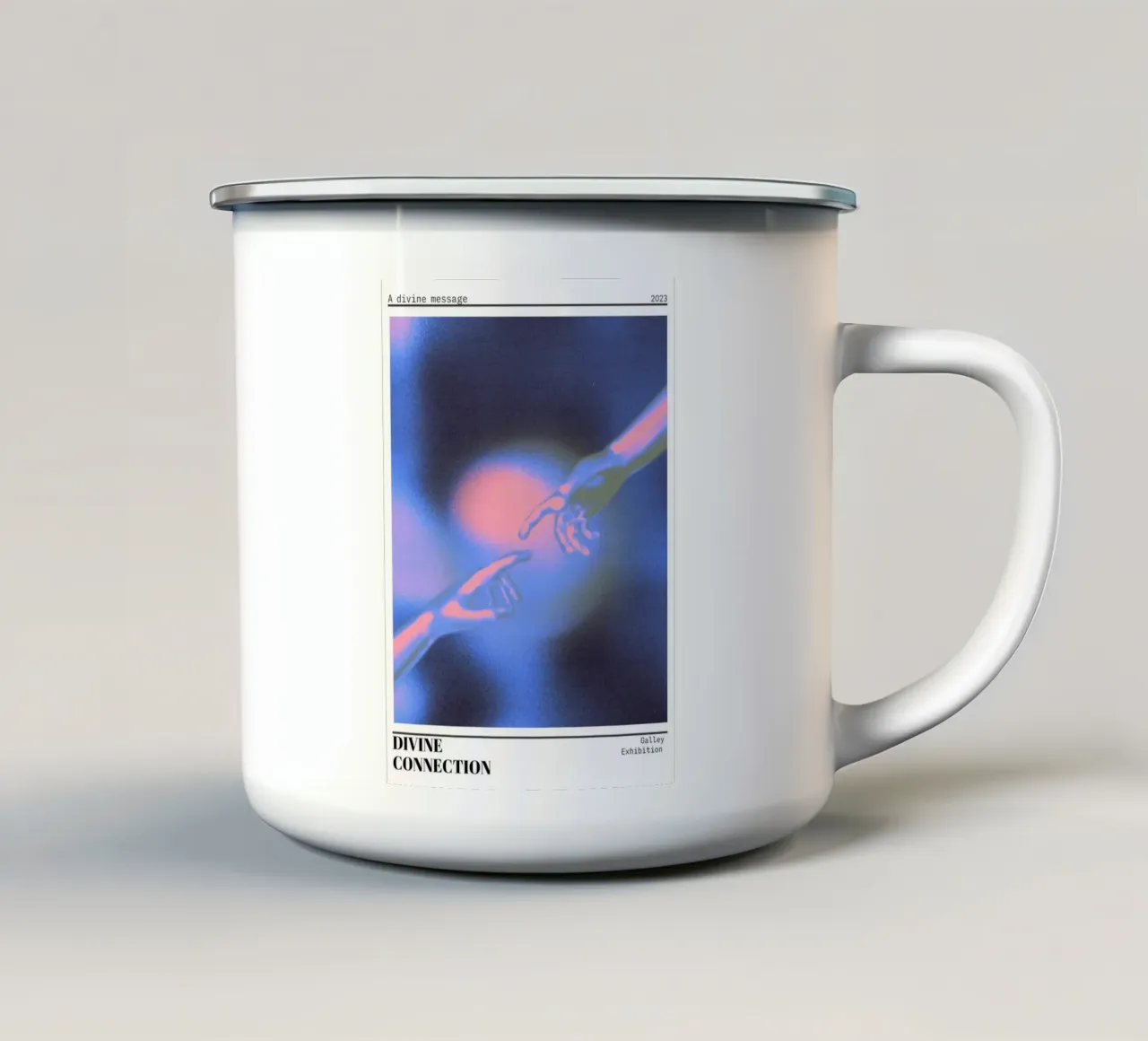 Divine Connection Aura Hands Print - Galerij Tentoonstelling emaille mok van homdeco