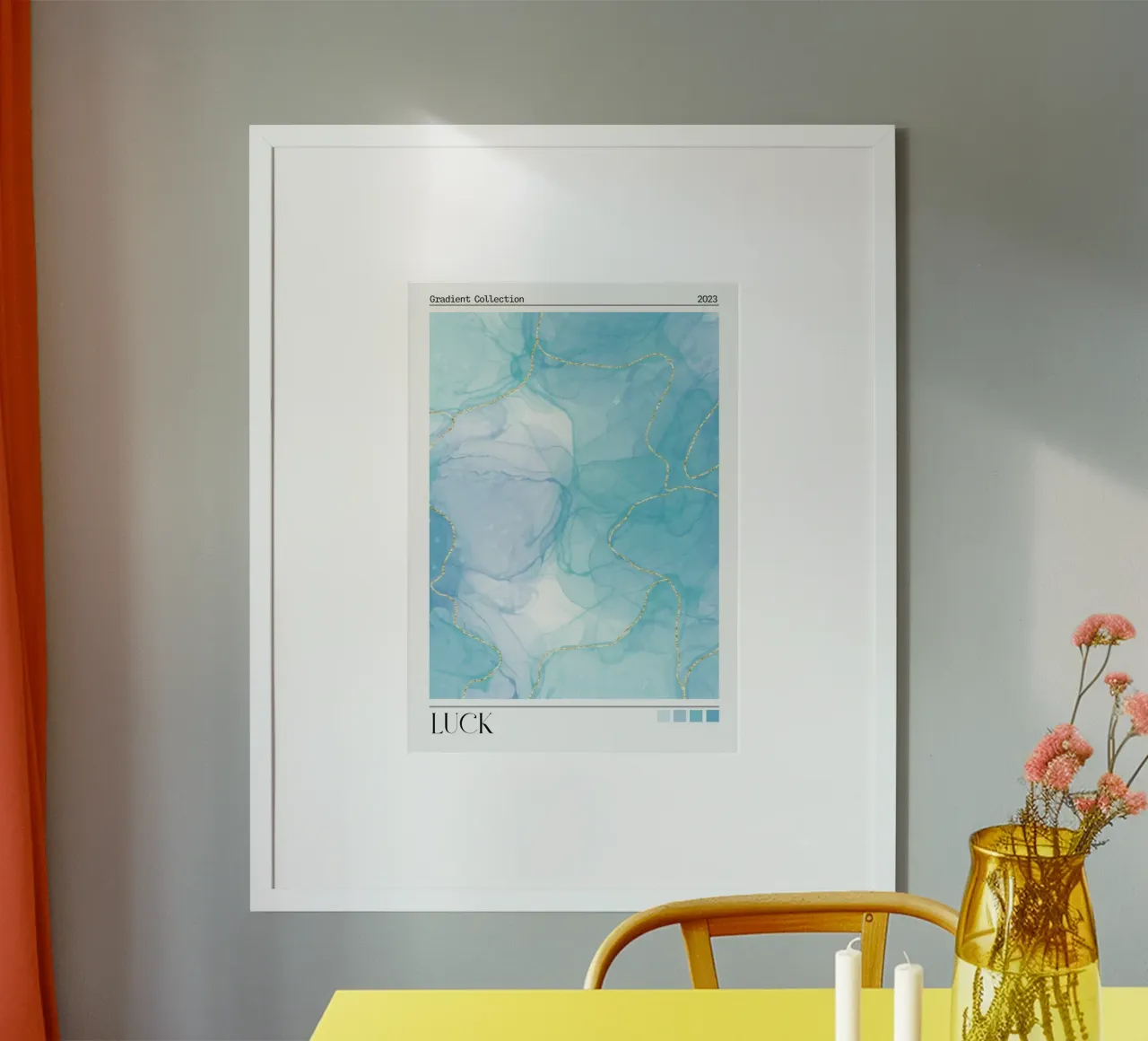 Stampa d'arte con inchiostro ad alcool blu, oro e fortuna poster con telaio in alluminio da homdeco