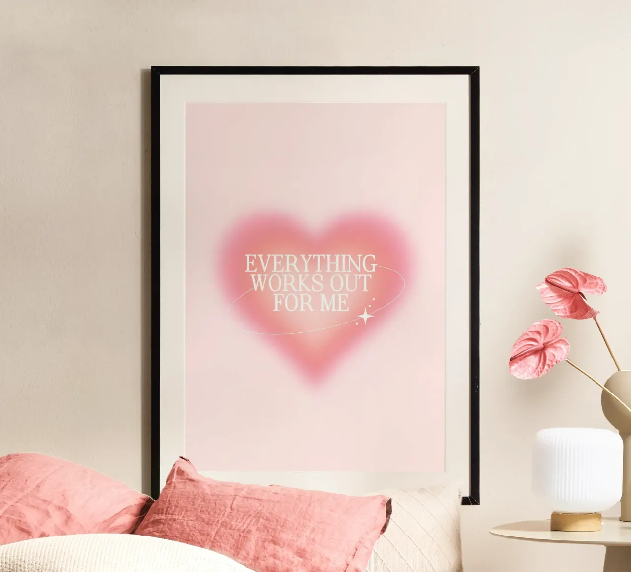 Tutto si risolve per me - Stampa aura cuore rosa poster con telaio in plastica da homdeco