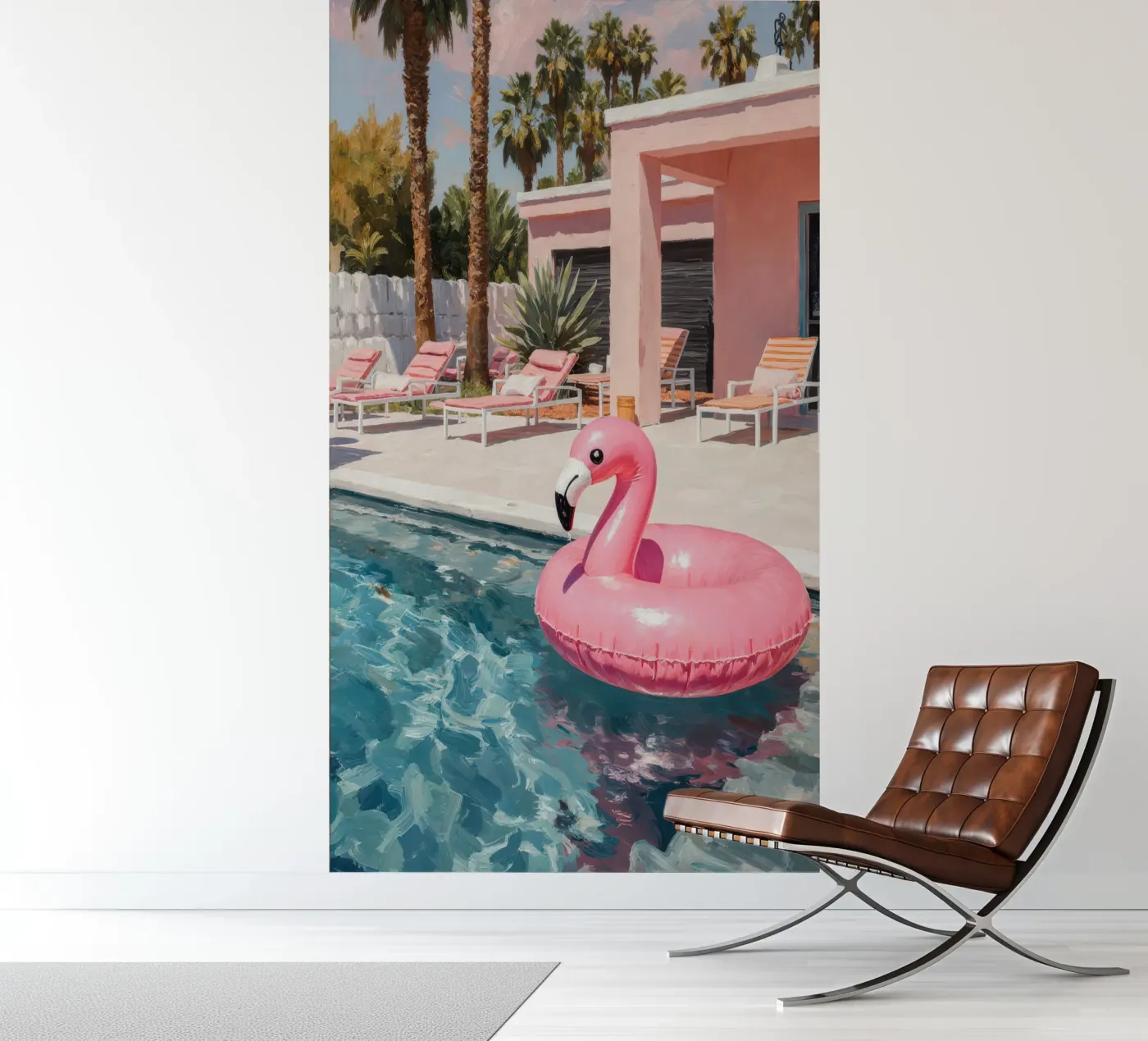 Flamingo Float fotobehang van Attaboy Dsgn