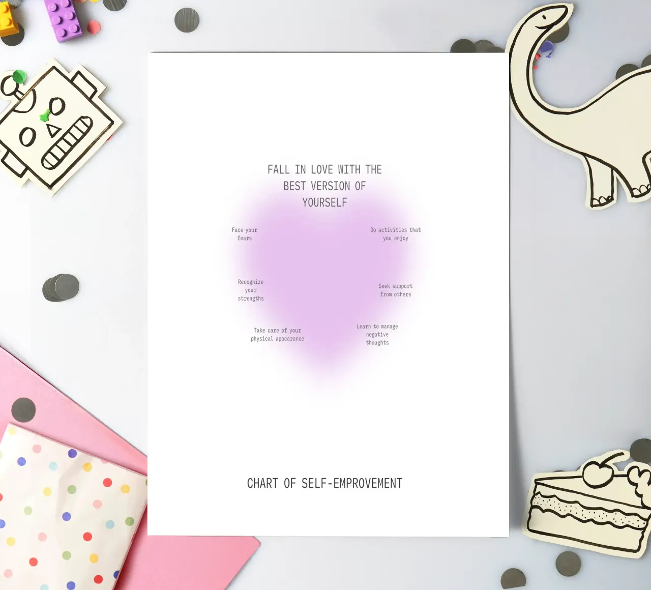 Verliebe dich in dich selbst - Chart zur Selbstverbesserung Stickerbogen von homdeco