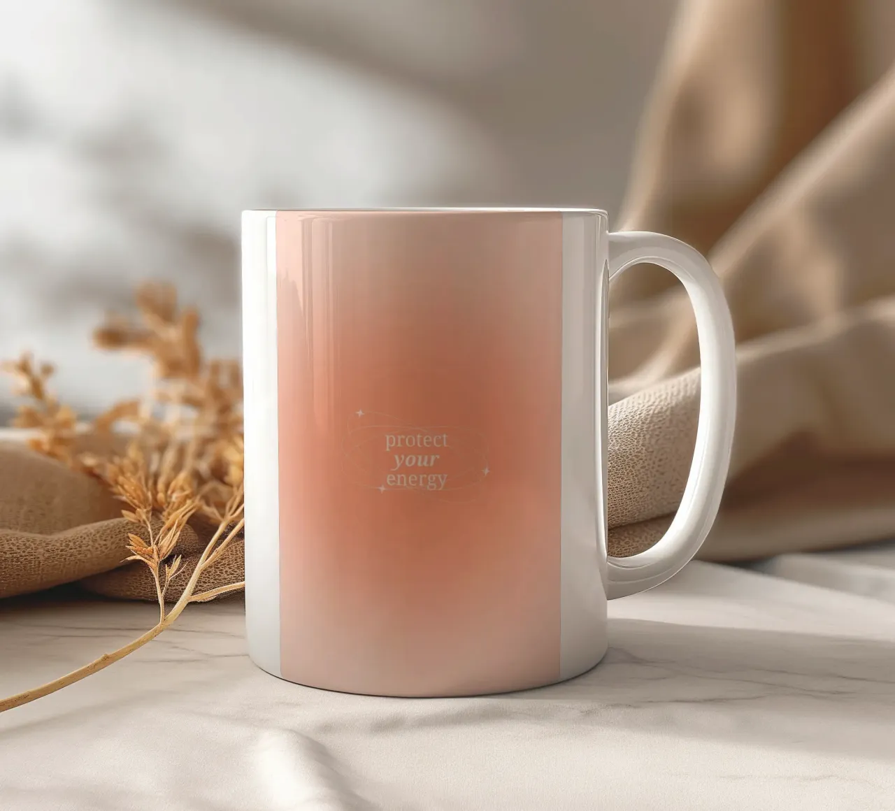 Protect Your Energy Peach Aura Gradient Print ceramic mug by homdeco