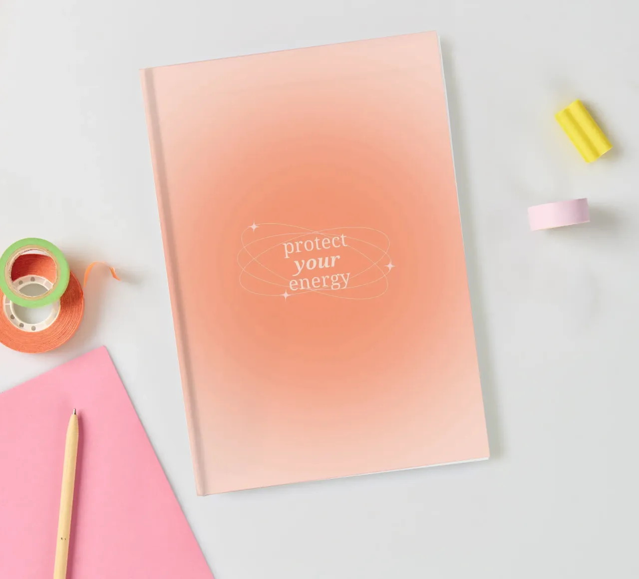 Protect Your Energy Peach Aura Gradient Print notebook by homdeco