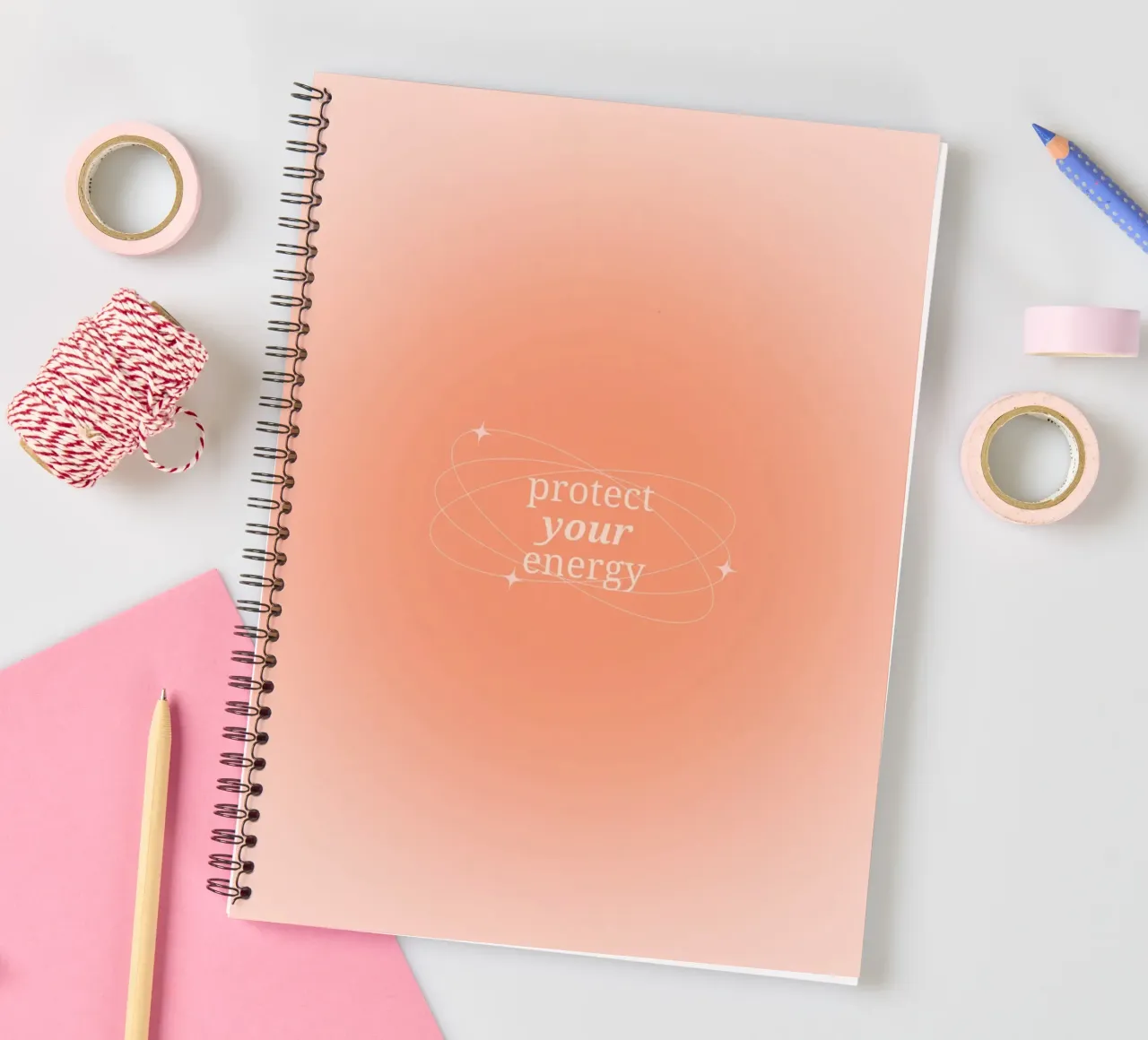 Protect Your Energy Peach Aura Gradient Print spiral notebook by homdeco