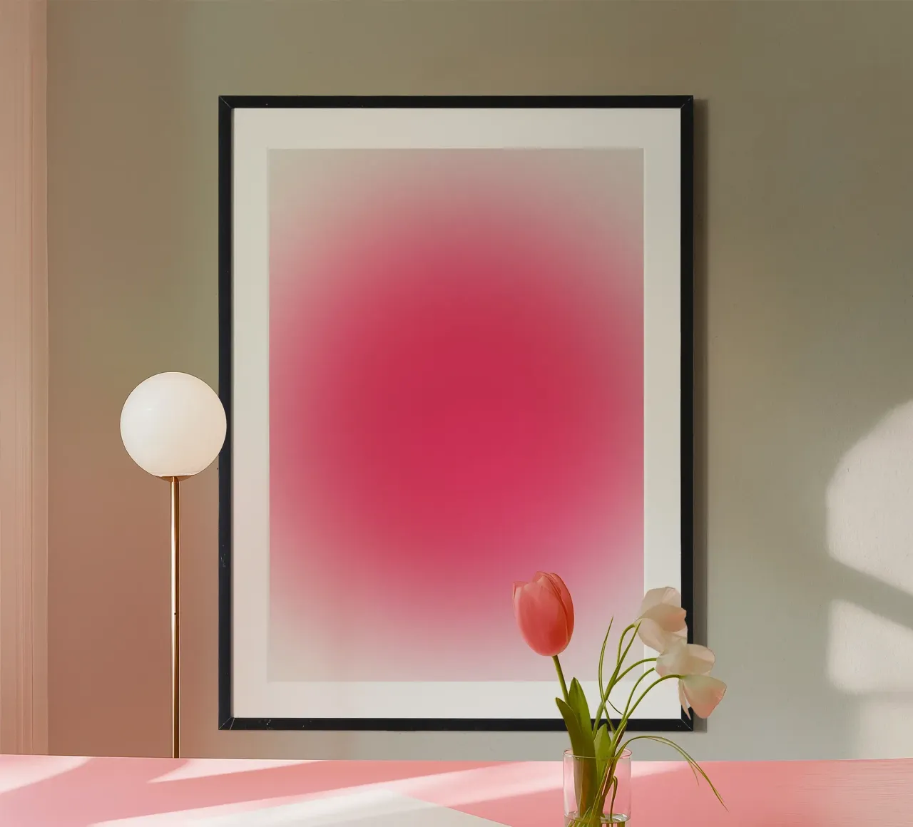 Levendige Fuchsia Roze Aura Kleurverloop Minimalistische Print hahnemühle van homdeco
