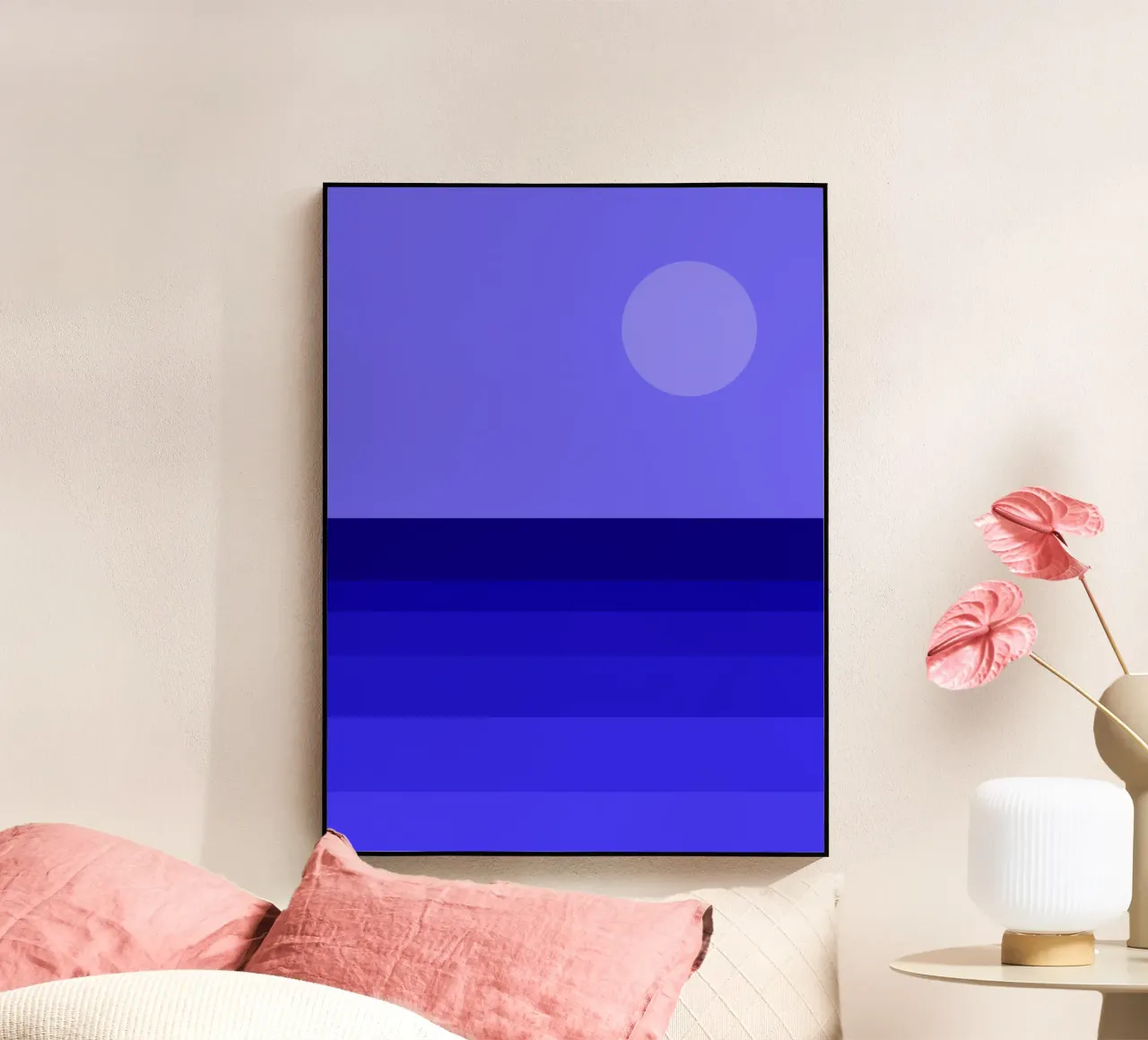 Blue Moon, abstract geometric sea view acrylic glass by Lilou Art