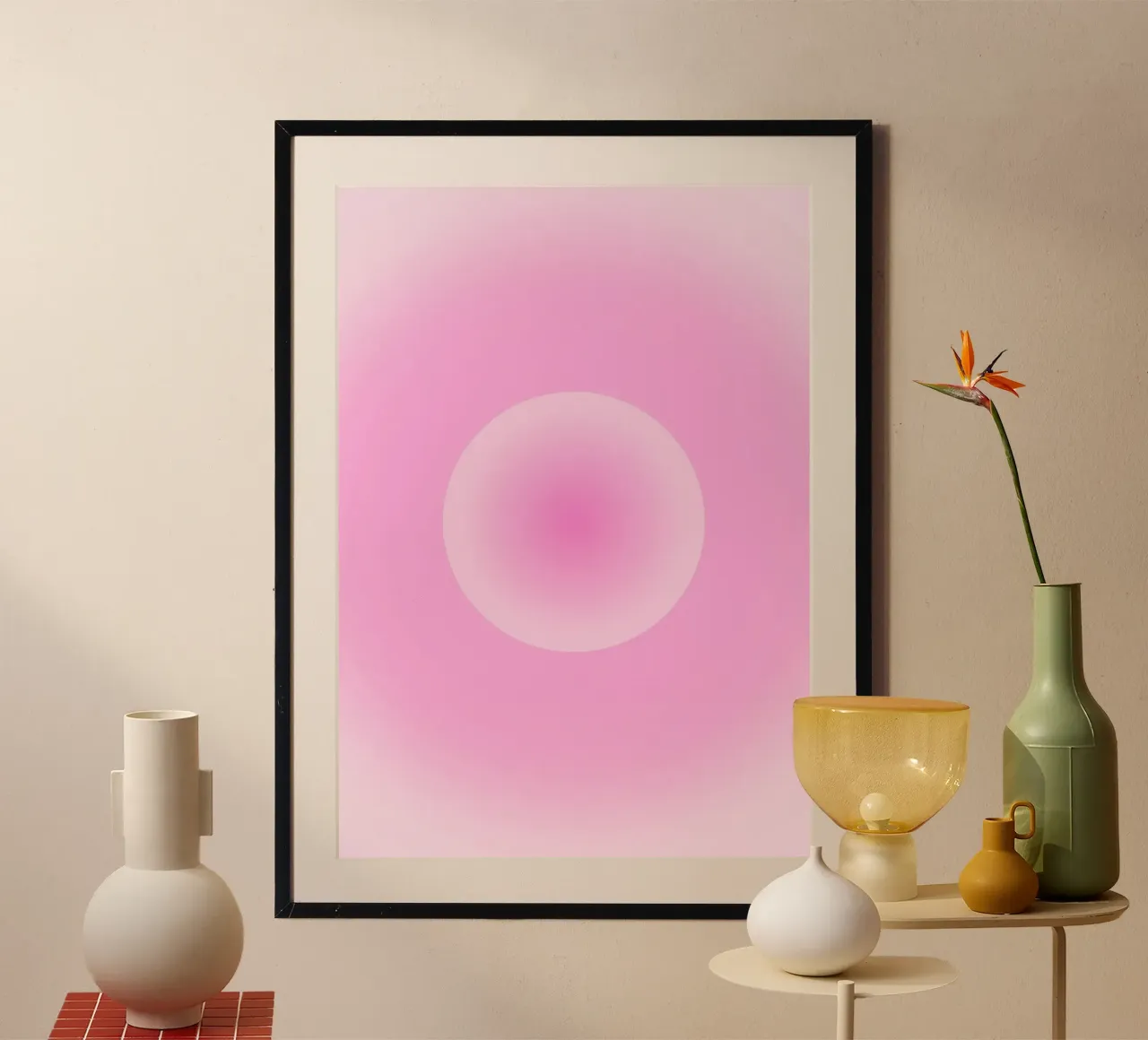 Pink Aura Sphere Gradient Minimalist Art Print hahnemühle by homdeco