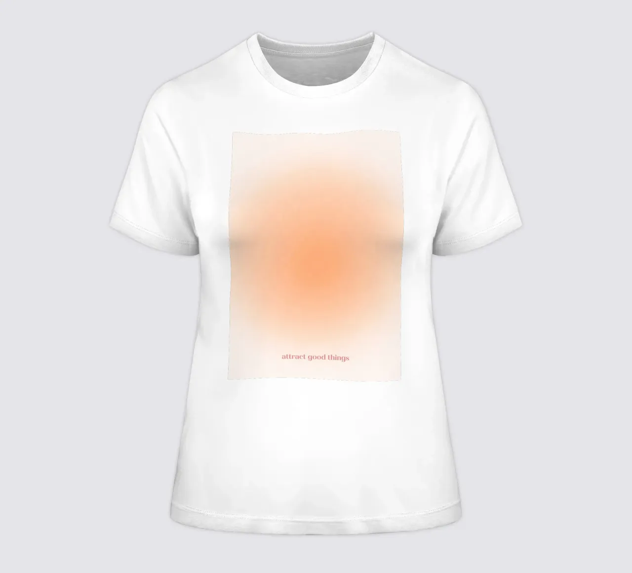 Attract Good Things Peach Aura Gradient Print women's fitted t-shirt by homdeco
