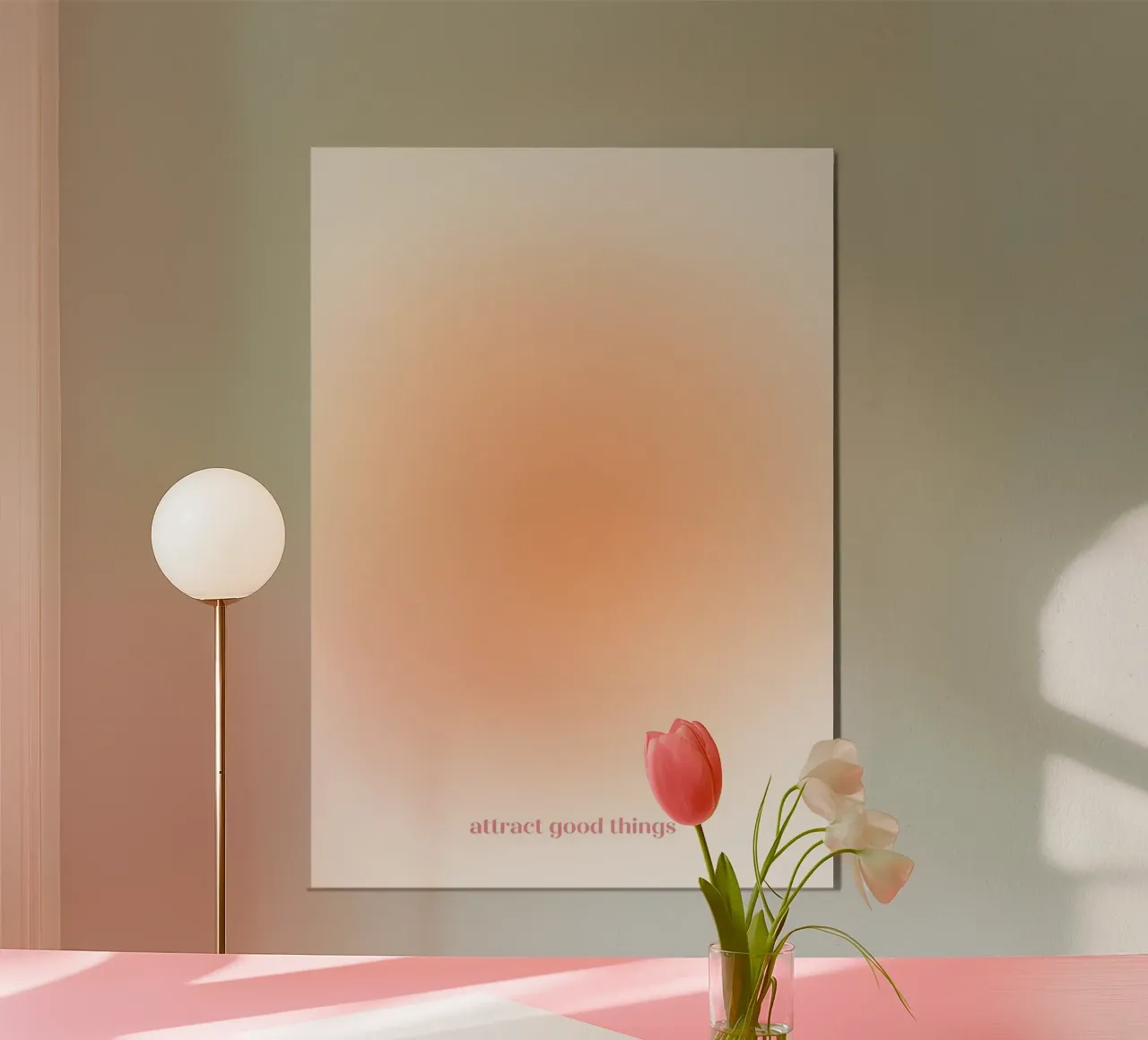 Attract Good Things Peach Aura Gradient Print alu-dibond by homdeco