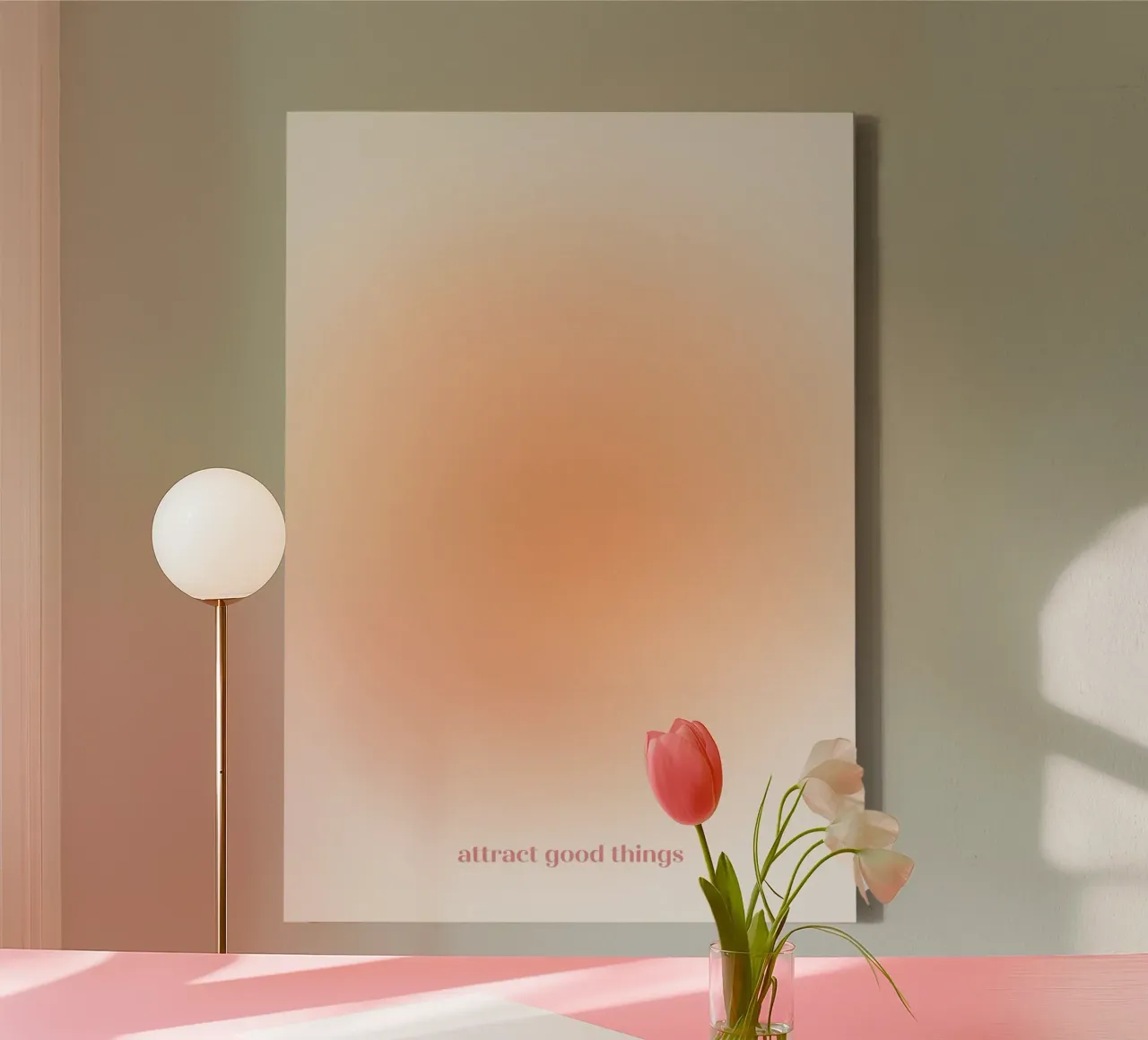 Attract Good Things Peach Aura Gradient Print canvas by homdeco