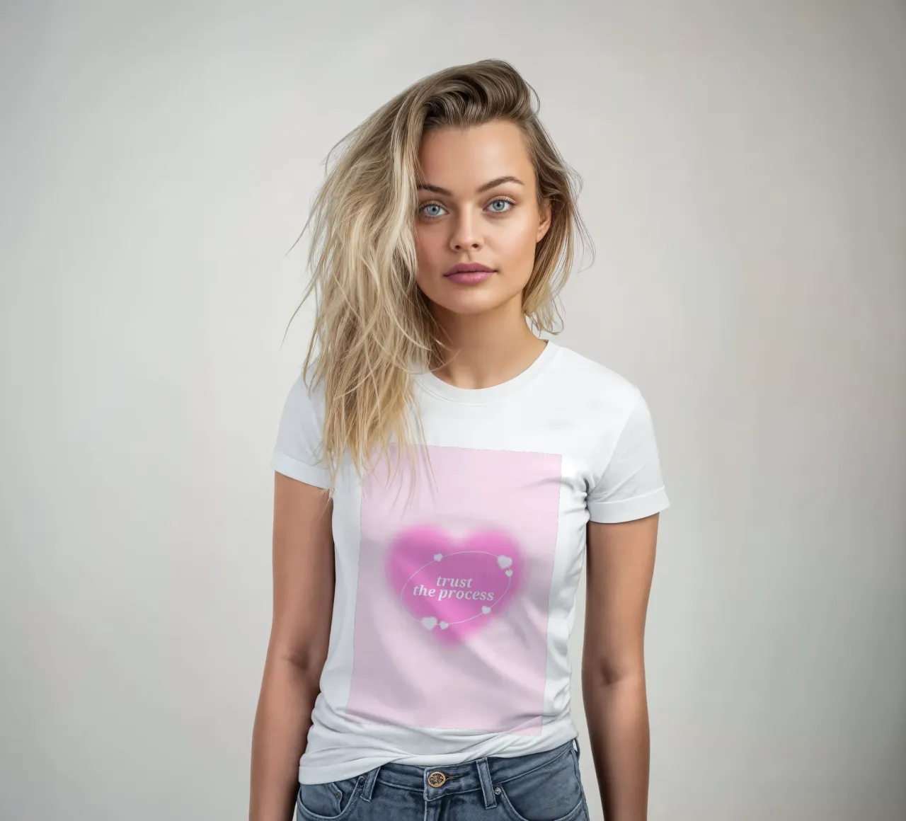 Trust The Process Pink Heart Aura Print - Love & Growth women's fitted t-shirt by homdeco