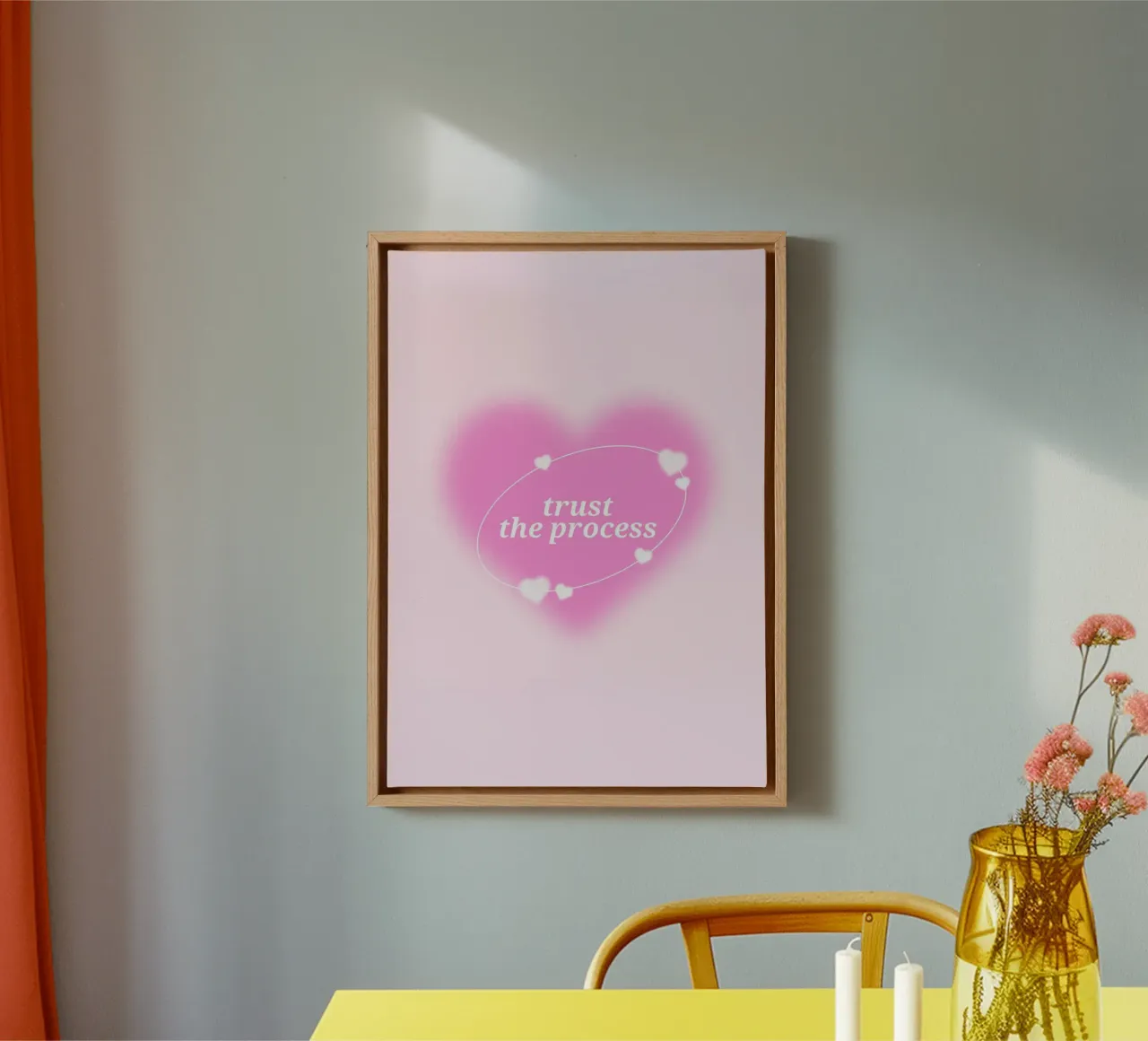 Trust The Process Pink Heart Aura Print - Liebe & Wachstum Leinwand mit Schattenfugenrahmen von homdeco