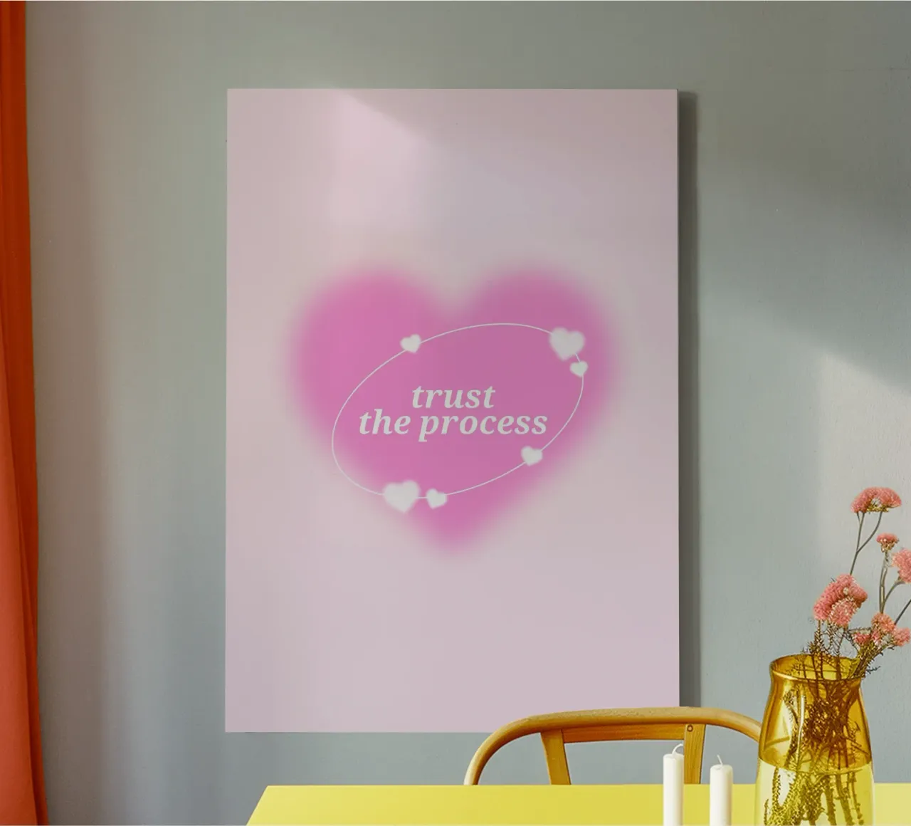 Trust The Process Pink Heart Aura Print - Liebe & Wachstum Leinwand mit Schattenfugenrahmen von homdeco