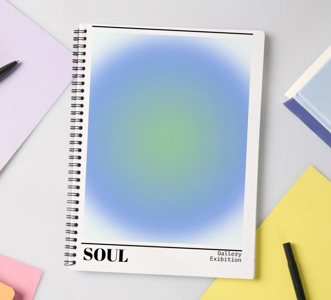 Soul Aura Blue Green Gradient - Gallery Exhibition spiral notebook by homdeco