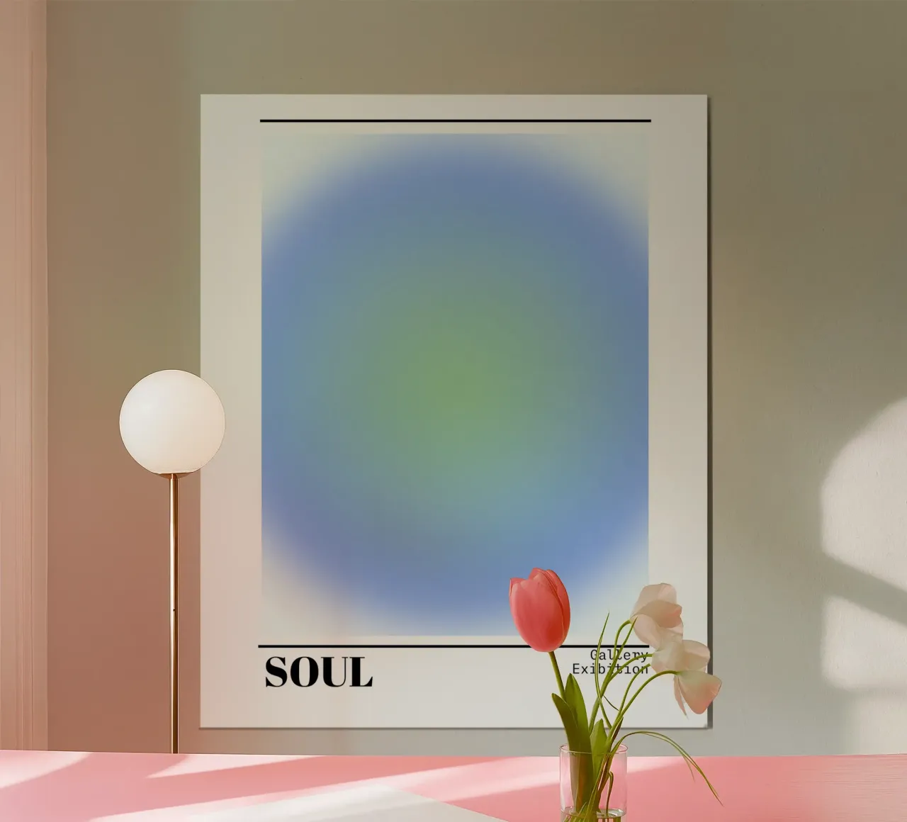 Aura dell'anima Blu Verde Gradiente - Mostra in galleria poster con telaio in legno da homdeco