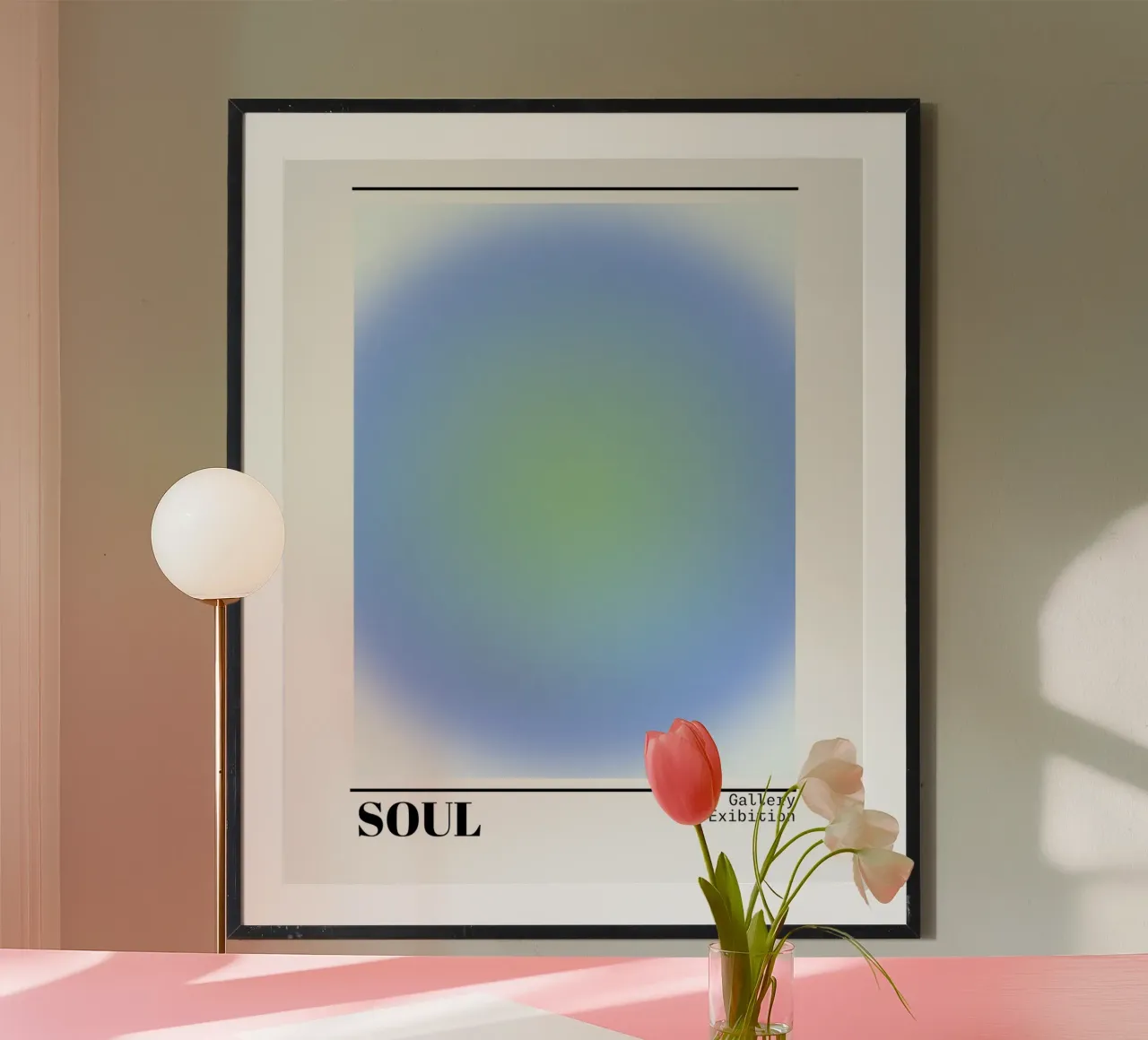 Aura dell'anima Blu Verde Gradiente - Mostra in galleria poster con telaio in legno da homdeco