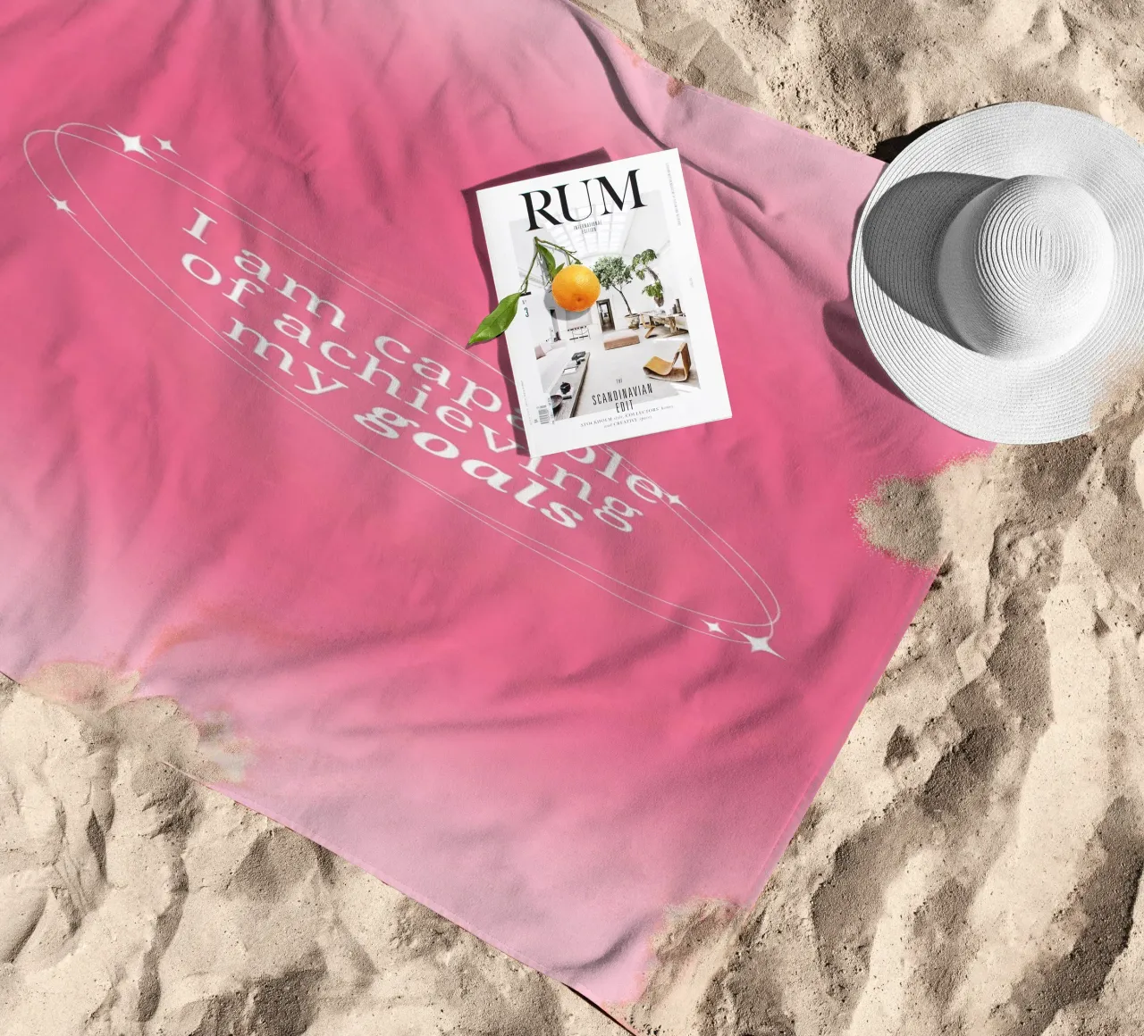 I Am Capable Pink Aura Gradient Print - Goal Setting beach towel by homdeco