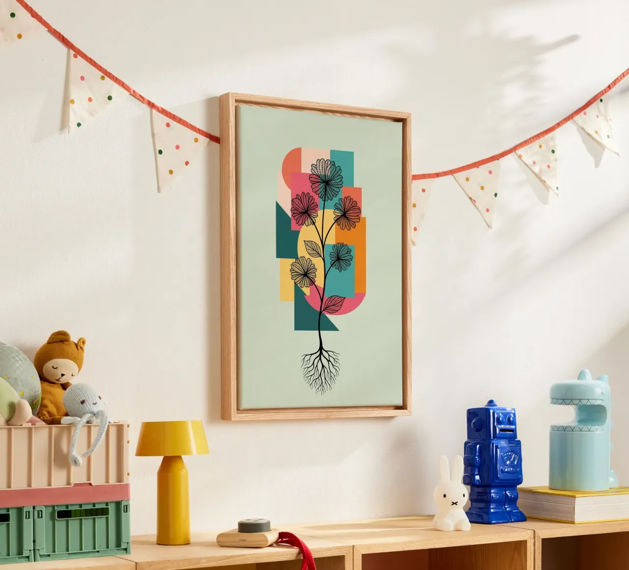 Floral bauhaus #086: Joyful Geometry tela con Cornice a cassetta da Zen Design
