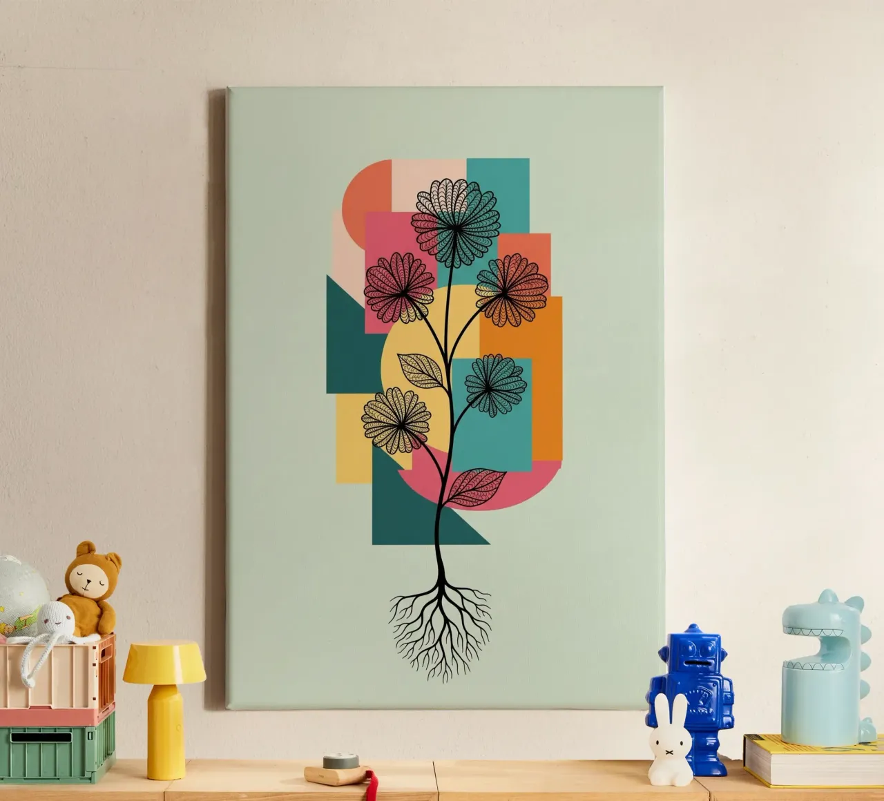 Floral bauhaus #086: Joyful Geometry tela con Cornice a cassetta da Zen Design