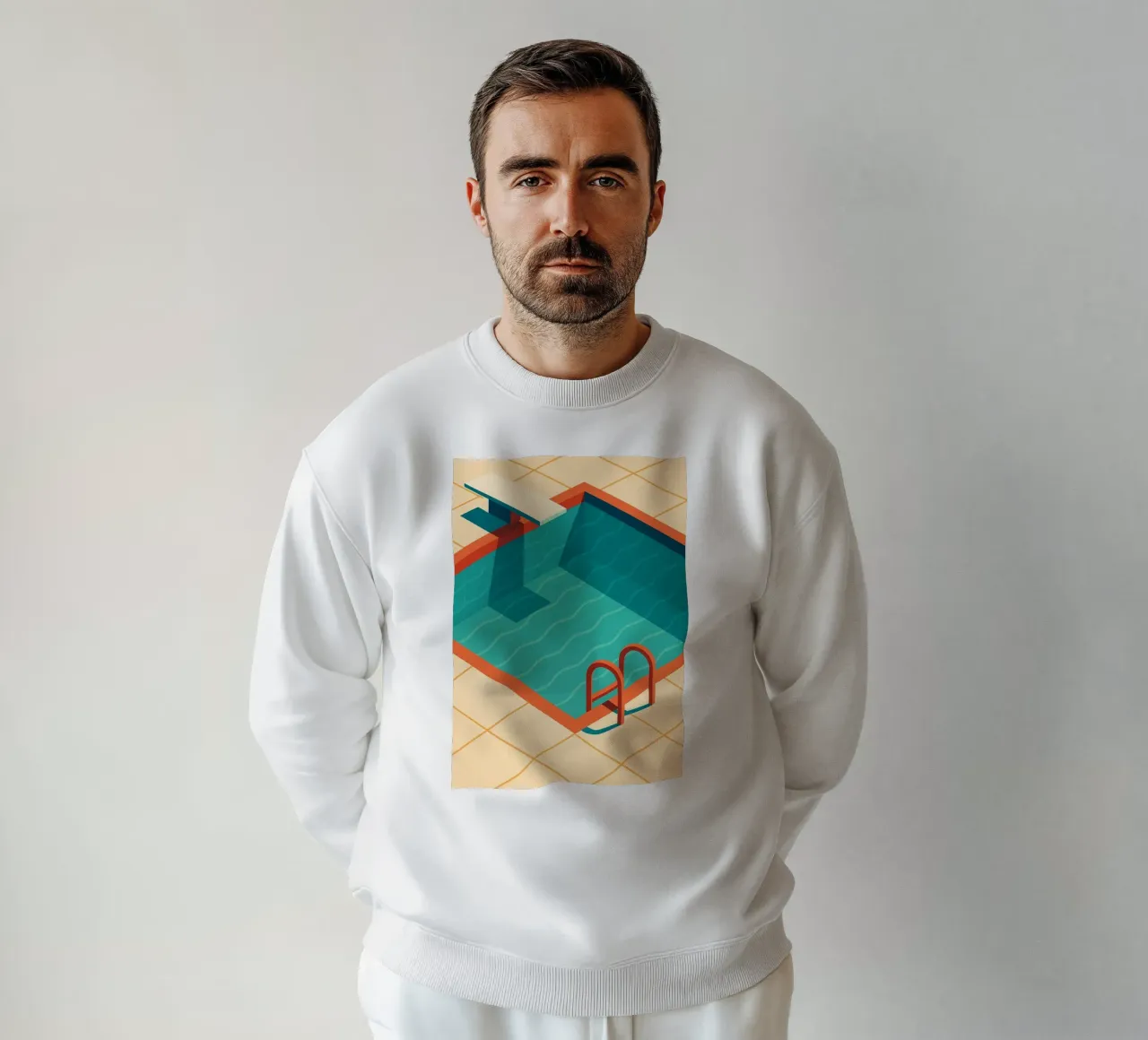 Scala arancione in una piscina estiva con riflessi blu felpa da JETLAG | affiches voyage