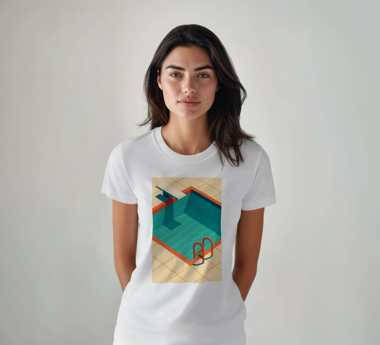 Scala arancione in una piscina estiva con riflessi blu t-shirt da JETLAG | affiches voyage
