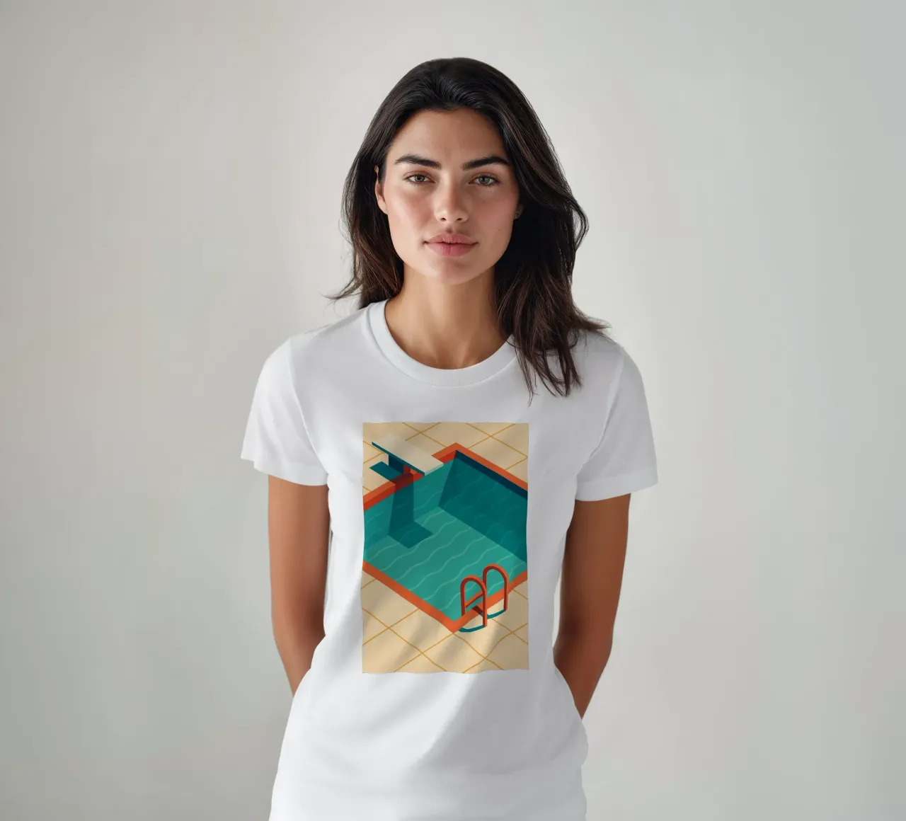 Scala arancione in una piscina estiva con riflessi blu t-shirt da JETLAG | affiches voyage