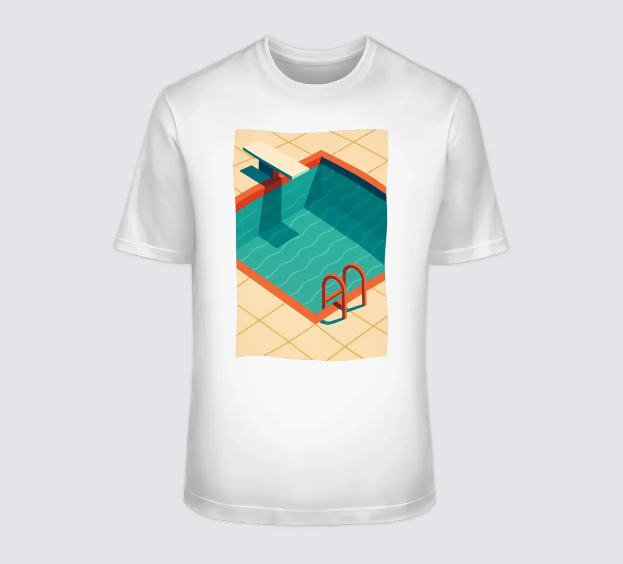 Scala arancione in una piscina estiva con riflessi blu t-shirt da JETLAG | affiches voyage