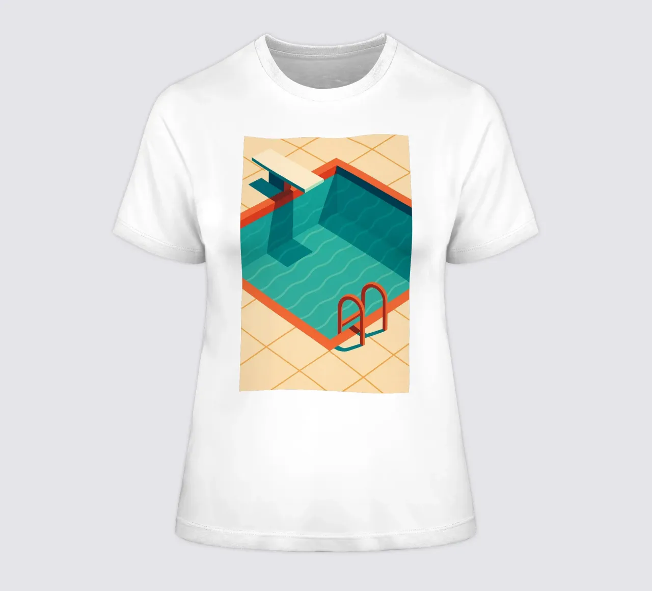 Scala arancione in una piscina estiva con riflessi blu t-shirt da donna da JETLAG | affiches voyage