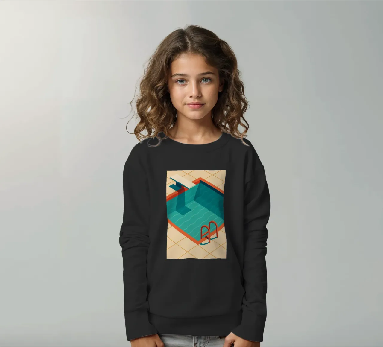 Scala arancione in una piscina estiva con riflessi blu felpa bambino da JETLAG | affiches voyage