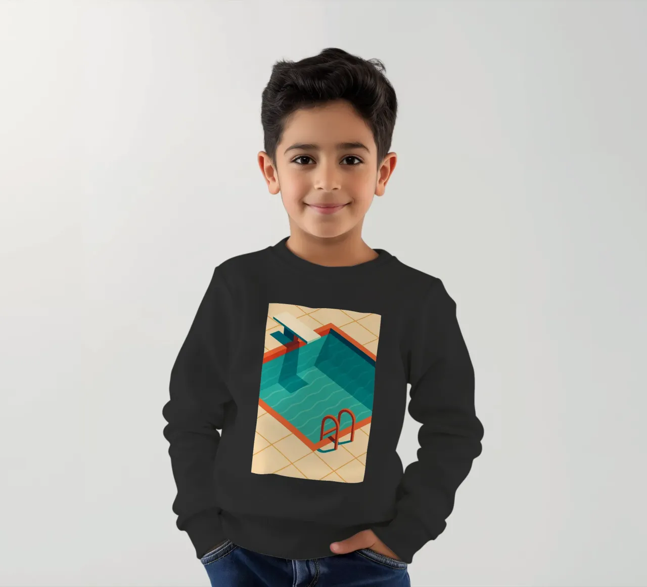 Scala arancione in una piscina estiva con riflessi blu felpa bambino da JETLAG | affiches voyage