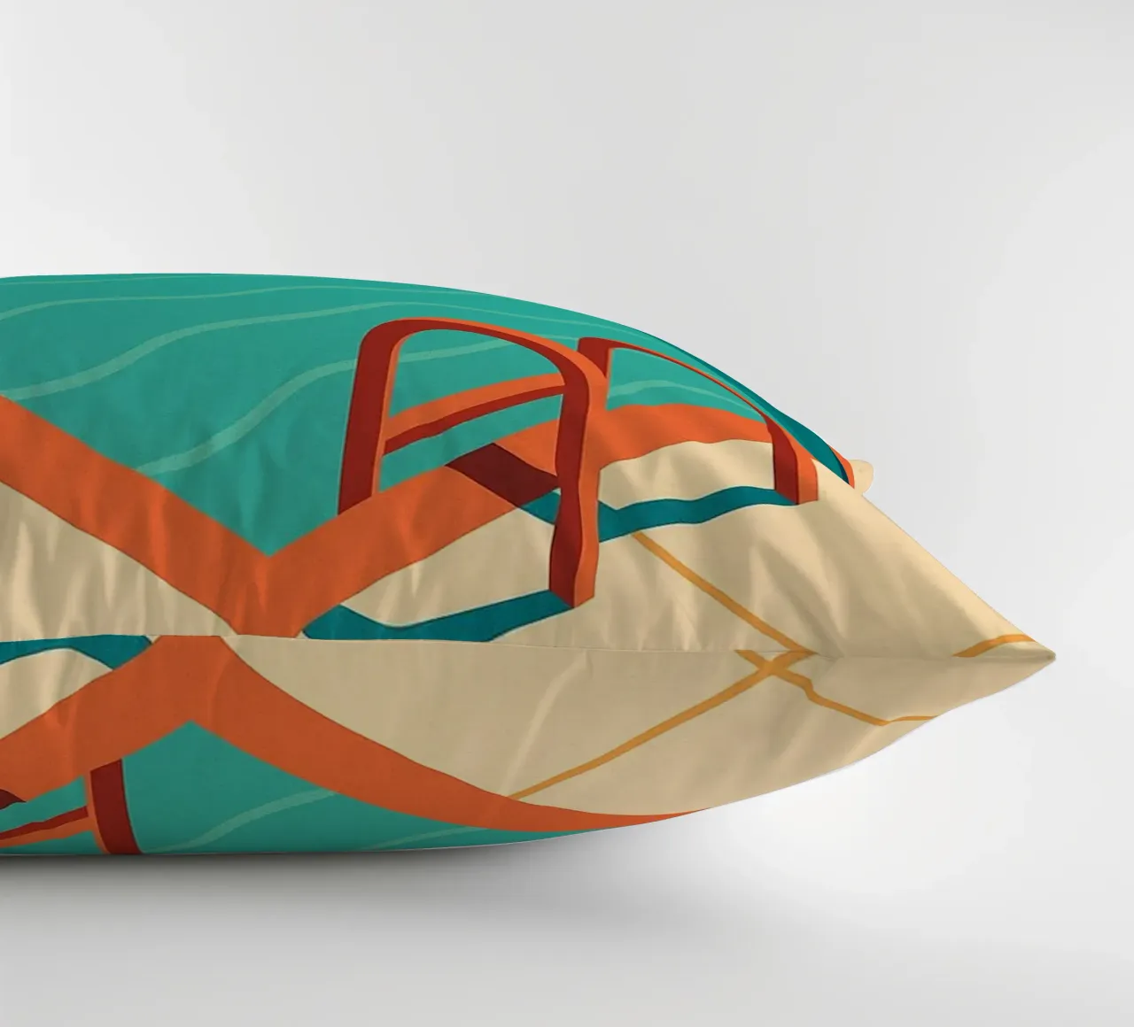 Scala arancione in una piscina estiva con riflessi blu cuscino da JETLAG | affiches voyage