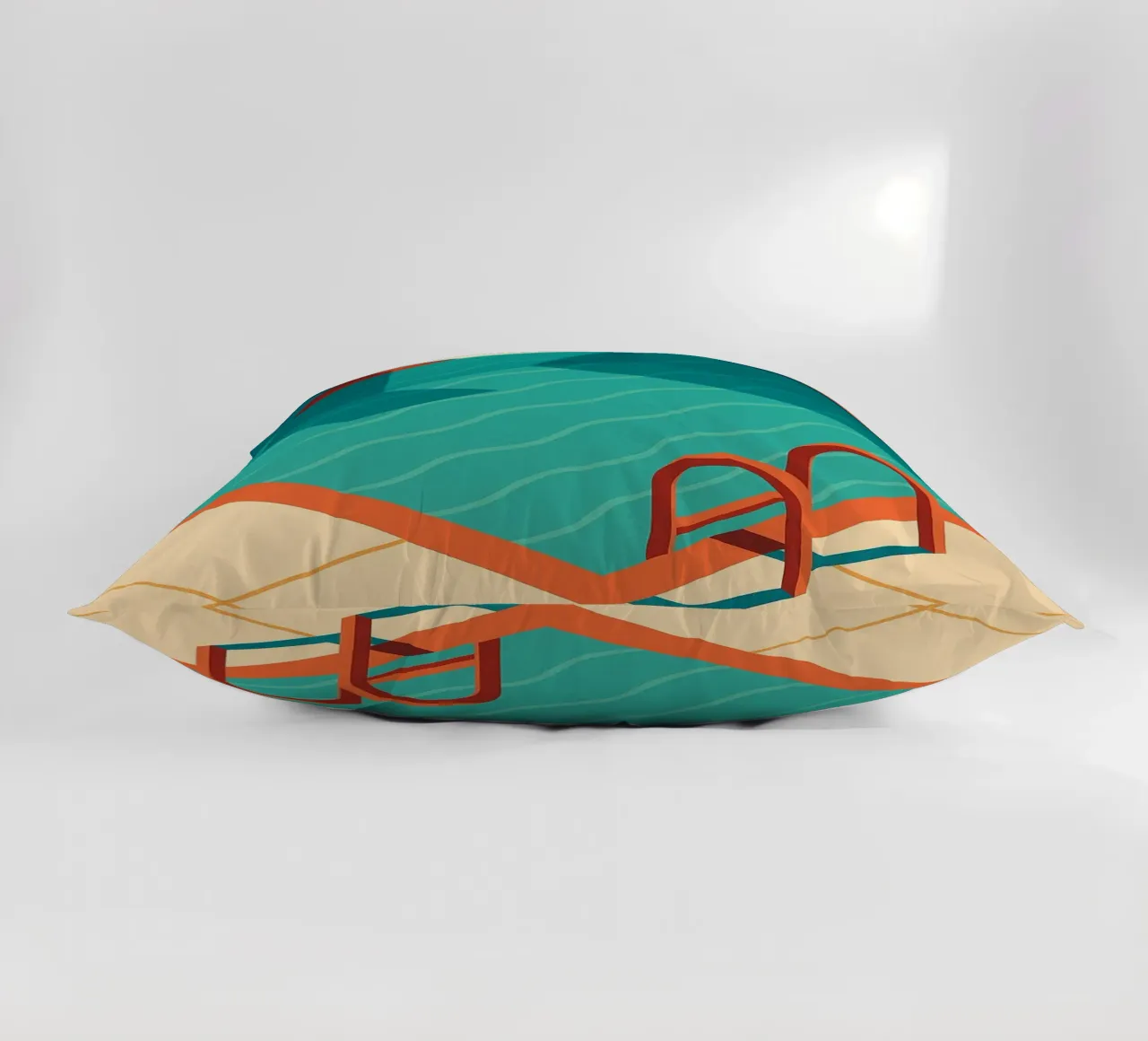 Scala arancione in una piscina estiva con riflessi blu cuscino da JETLAG | affiches voyage