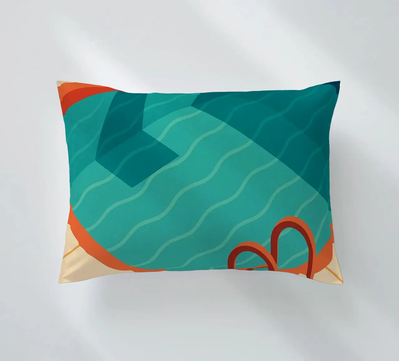 Scala arancione in una piscina estiva con riflessi blu cuscino da JETLAG | affiches voyage