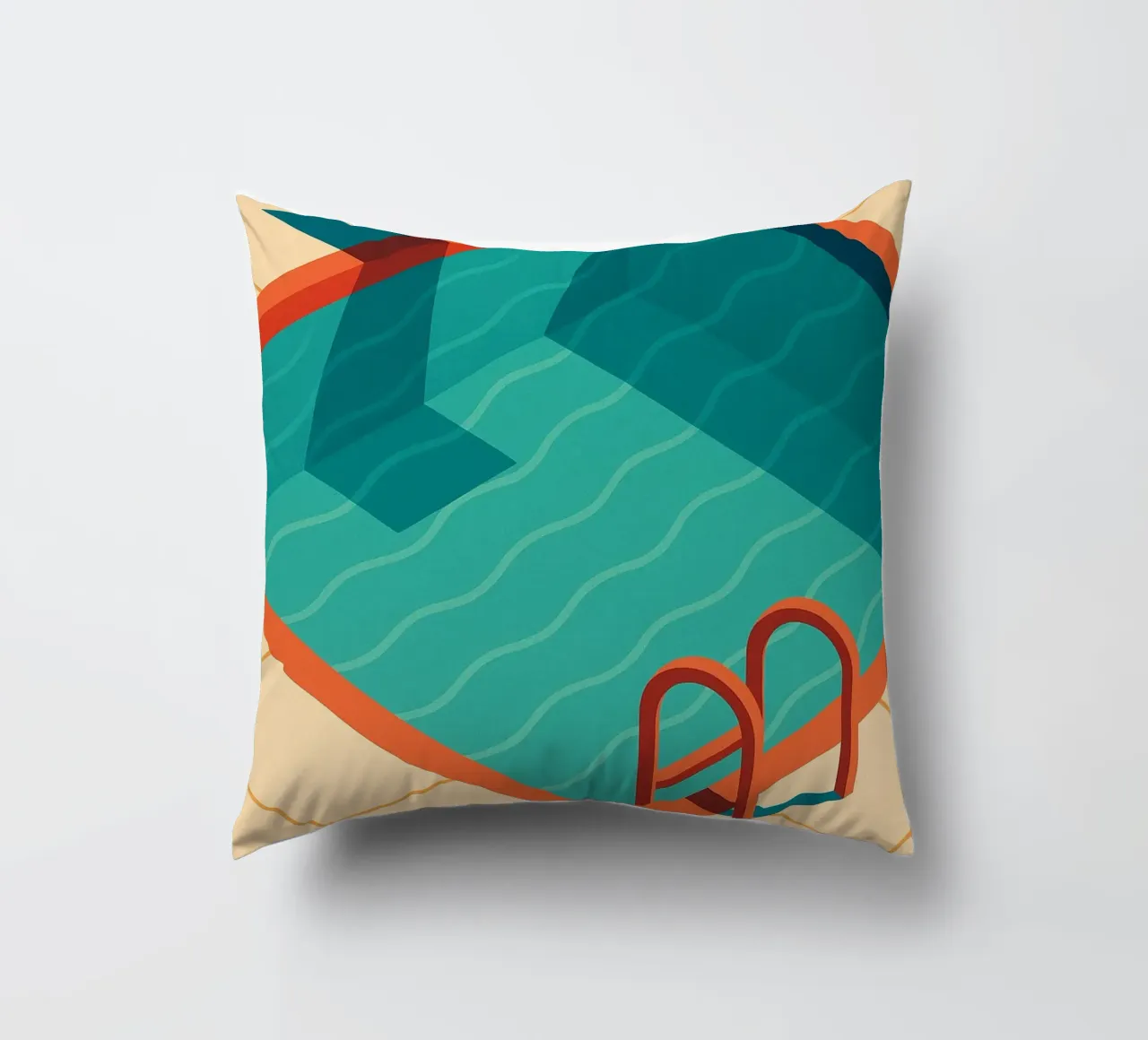 Scala arancione in una piscina estiva con riflessi blu cuscino da JETLAG | affiches voyage