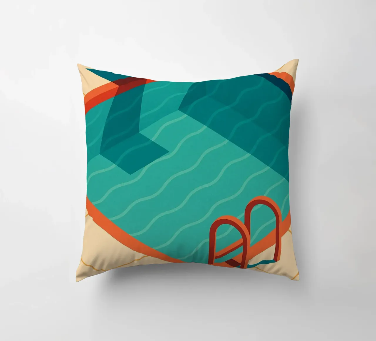 Scala arancione in una piscina estiva con riflessi blu cuscino da JETLAG | affiches voyage