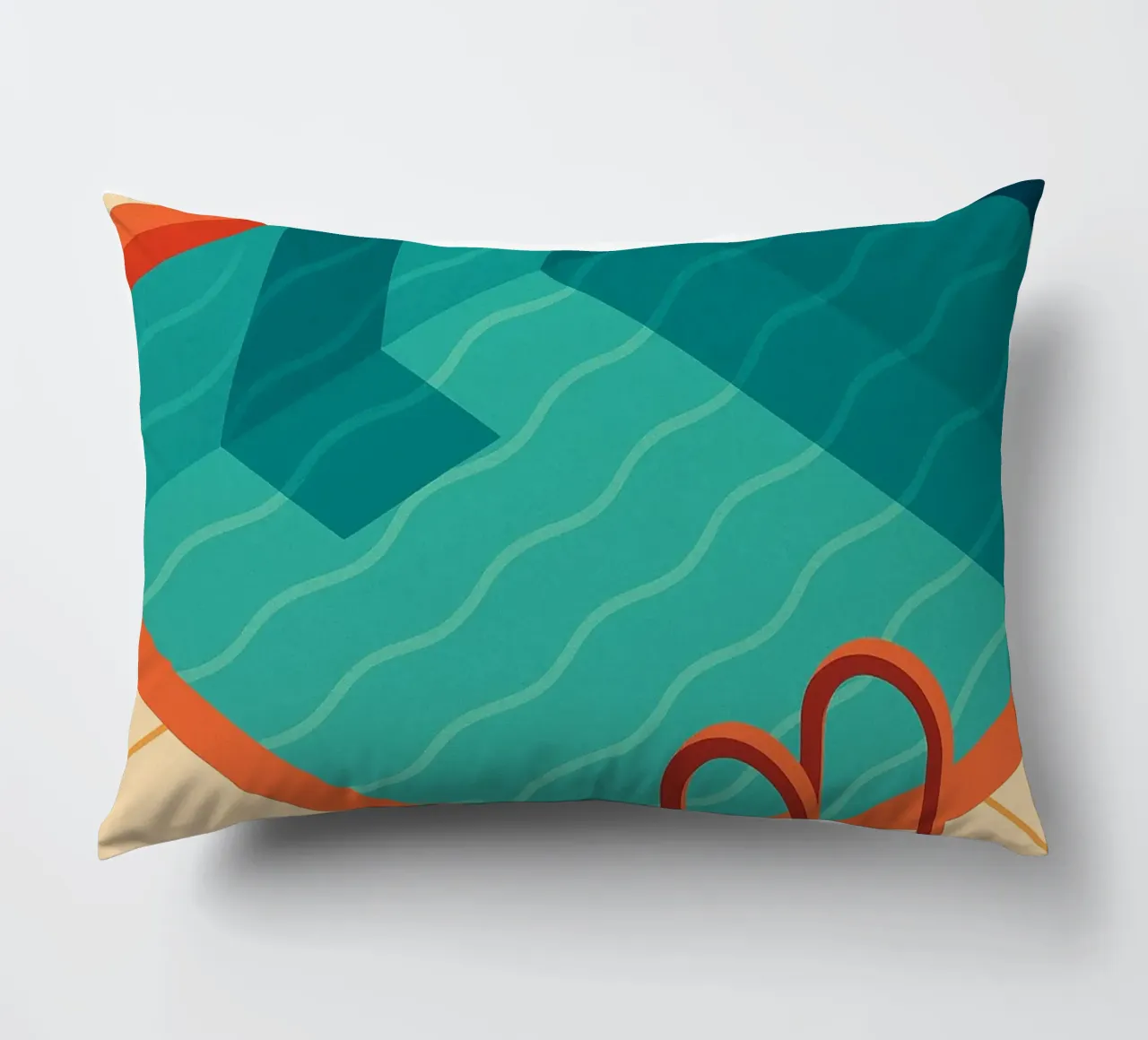 Scala arancione in una piscina estiva con riflessi blu cuscino da JETLAG | affiches voyage
