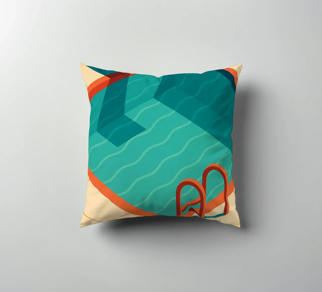 Scala arancione in una piscina estiva con riflessi blu cuscino da JETLAG | affiches voyage