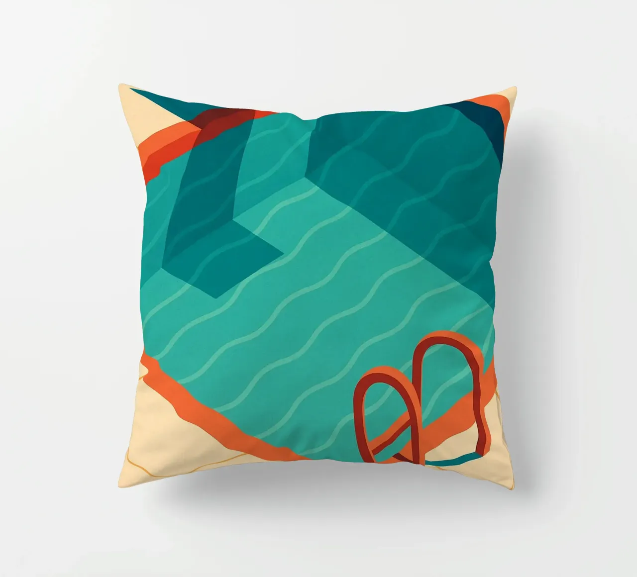 Scala arancione in una piscina estiva con riflessi blu cuscino da JETLAG | affiches voyage