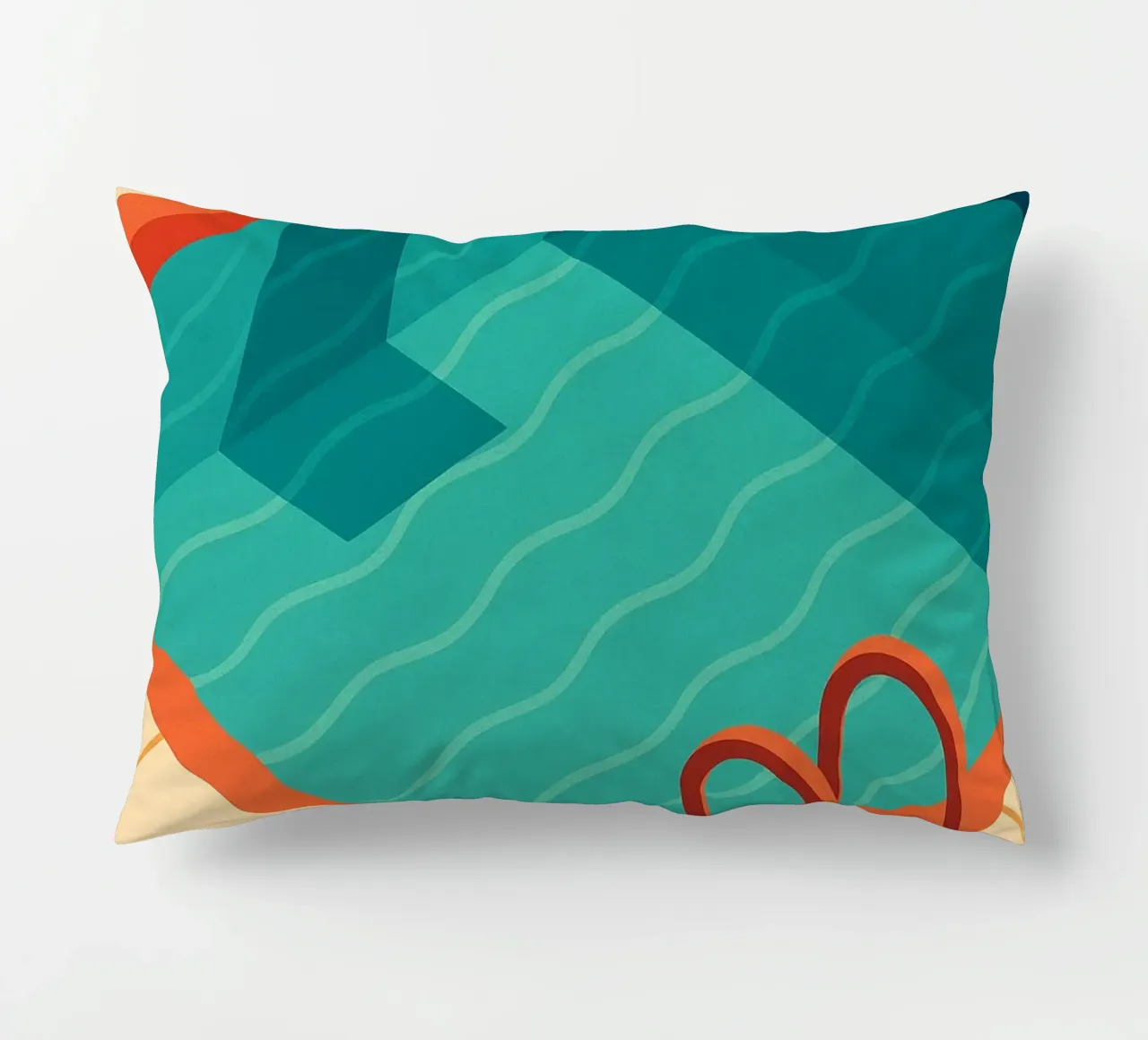 Scala arancione in una piscina estiva con riflessi blu cuscino da JETLAG | affiches voyage