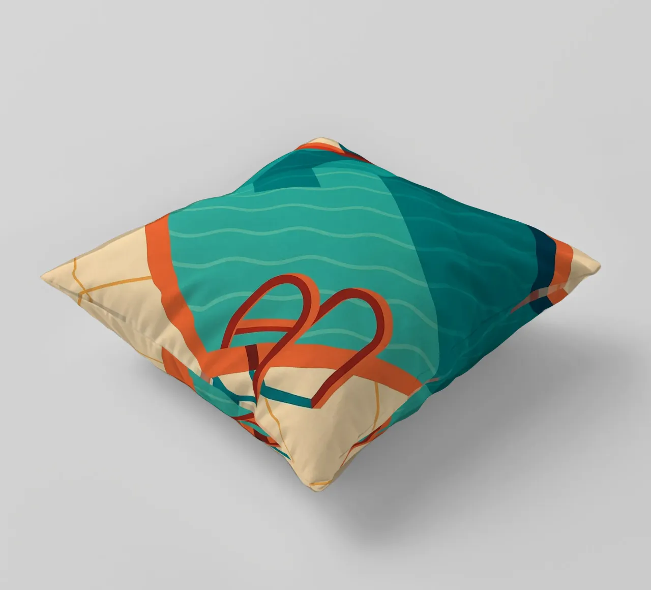 Scala arancione in una piscina estiva con riflessi blu cuscino da JETLAG | affiches voyage