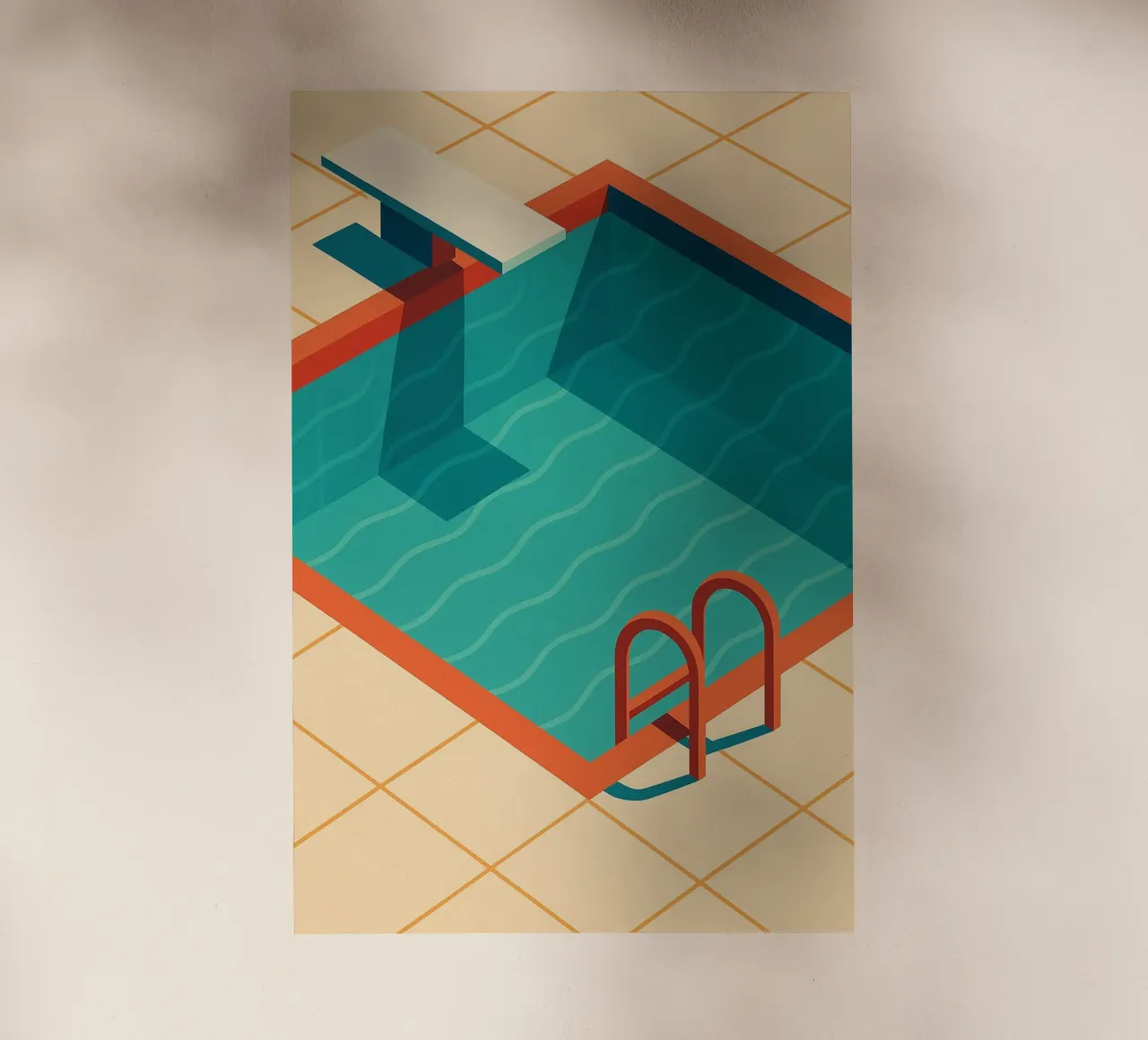 Scala arancione in una piscina estiva con riflessi blu pellicola backlit da JETLAG | affiches voyage