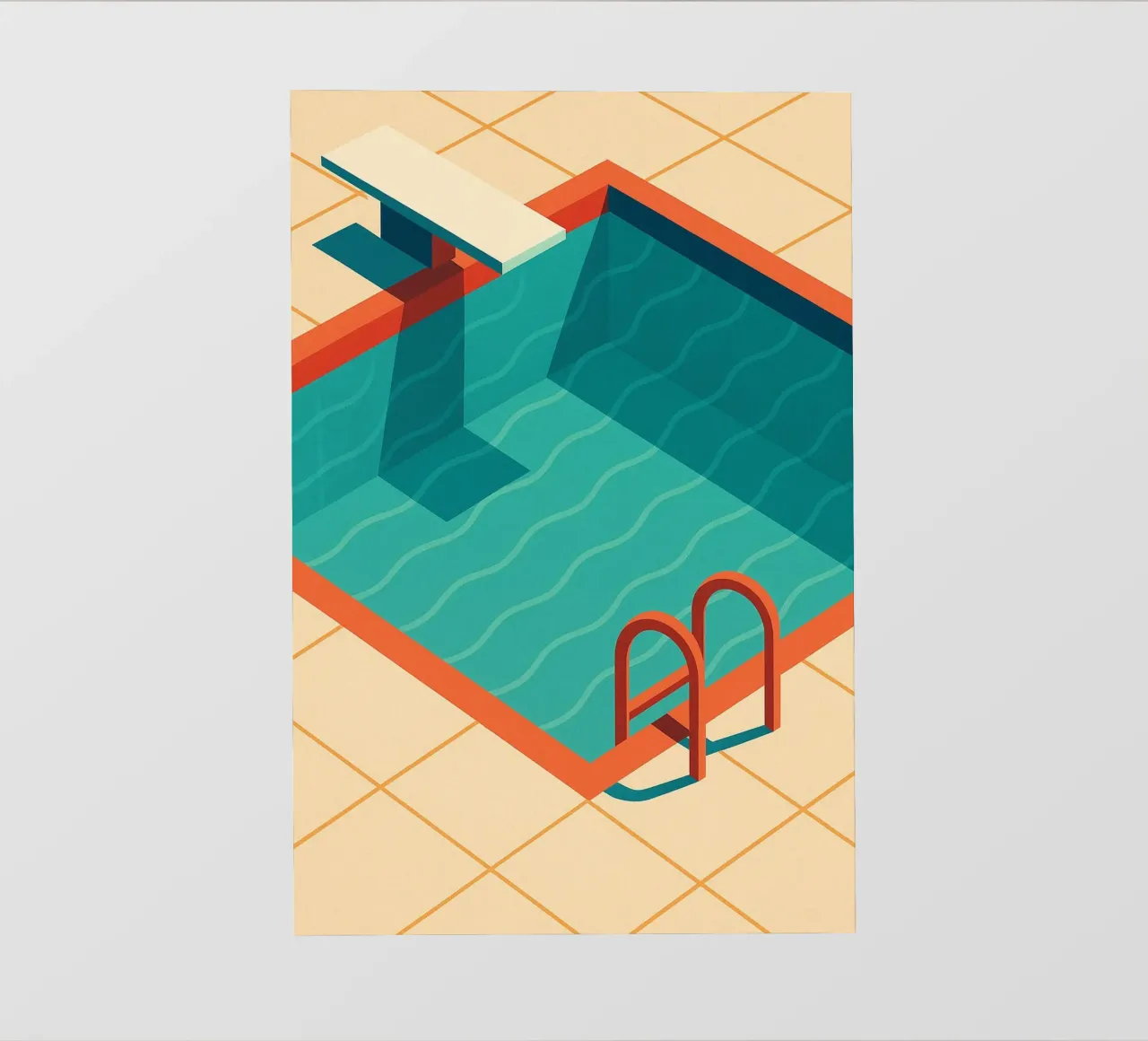 Scala arancione in una piscina estiva con riflessi blu pellicola backlit da JETLAG | affiches voyage