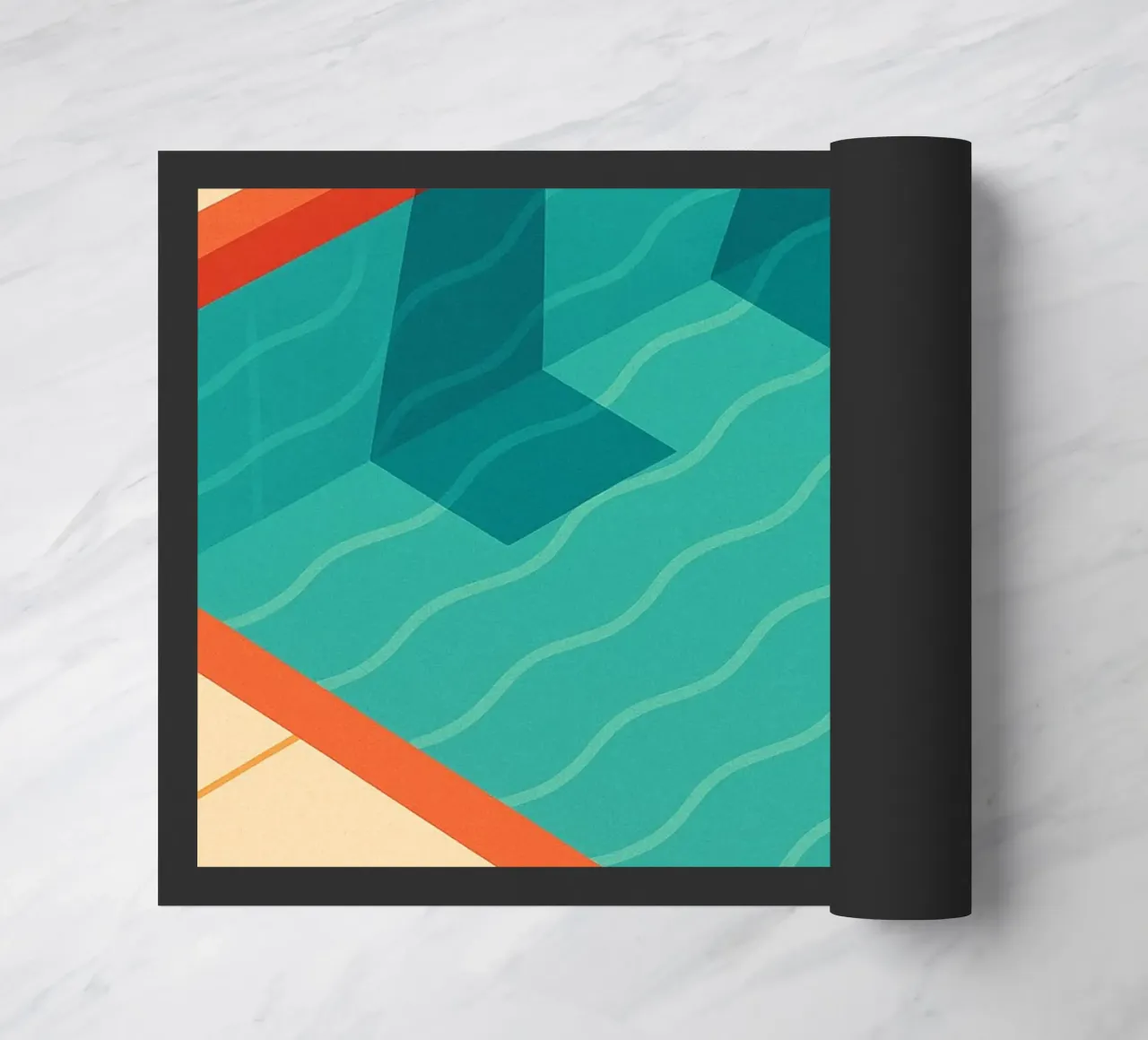 Scala arancione in una piscina estiva con riflessi blu zerbino da JETLAG | affiches voyage