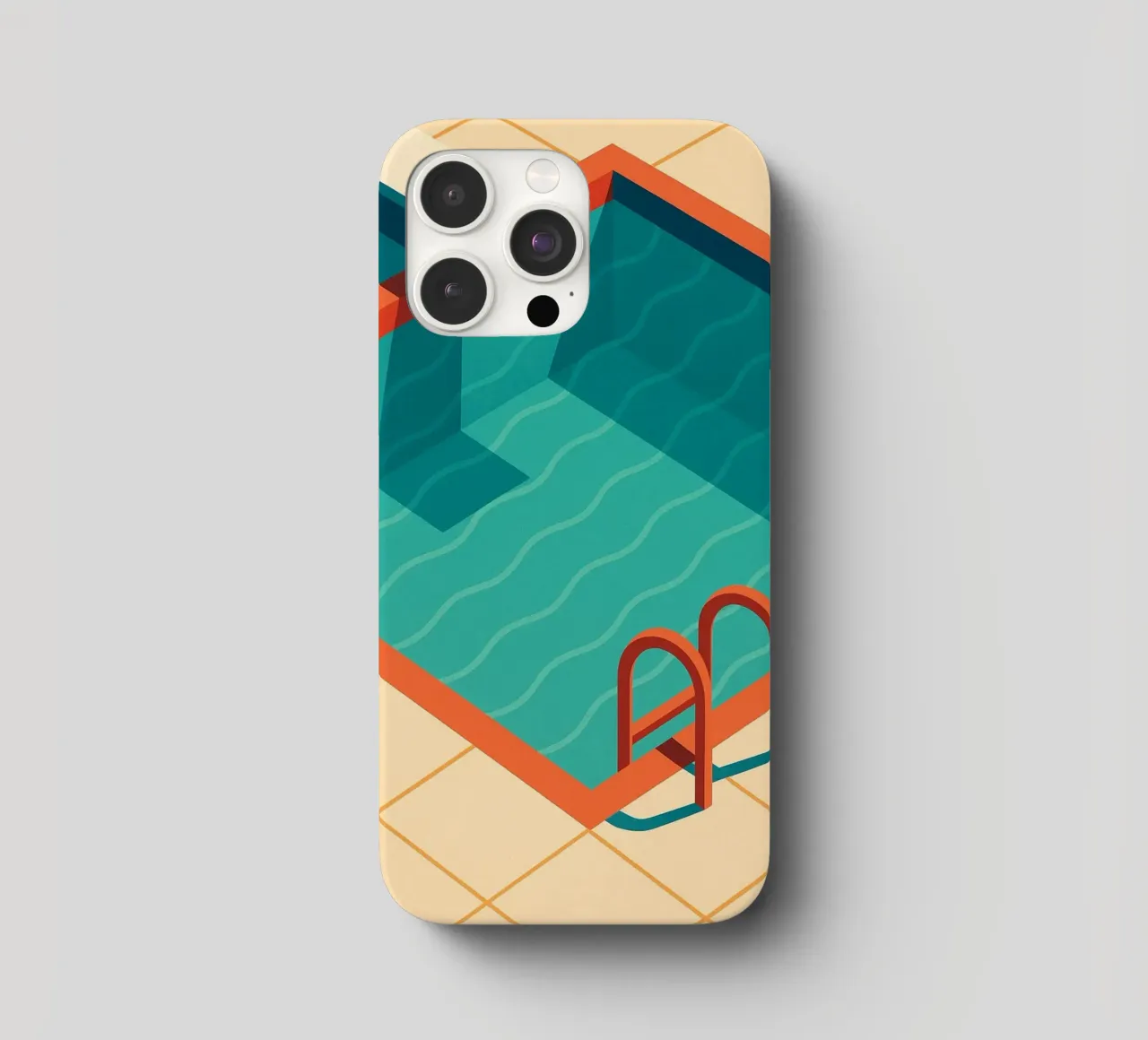 Scala arancione in una piscina estiva con riflessi blu cover iphone da JETLAG | affiches voyage