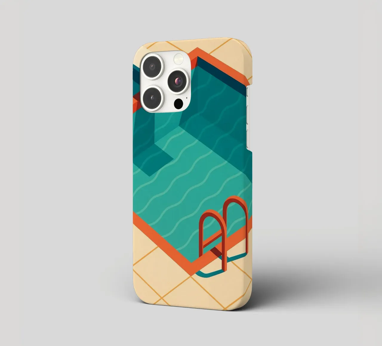 Scala arancione in una piscina estiva con riflessi blu cover iphone da JETLAG | affiches voyage