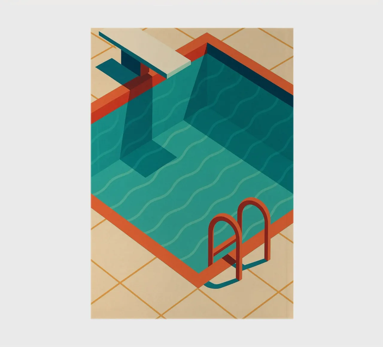 Scala arancione in una piscina estiva con riflessi blu diario da JETLAG | affiches voyage