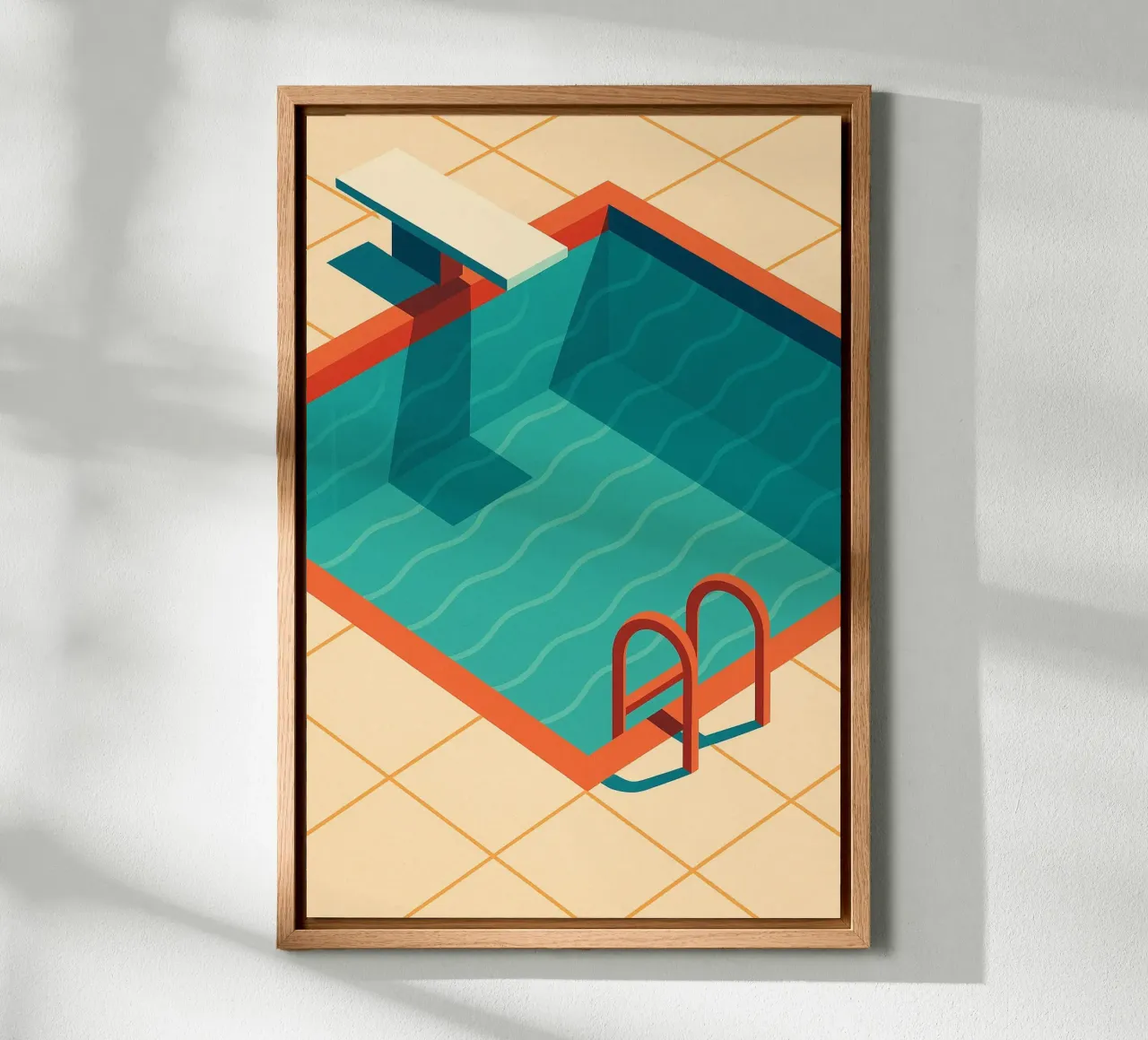 Orange ladder in summer pool with blue reflections alu-dibond by JETLAG | affiches voyage