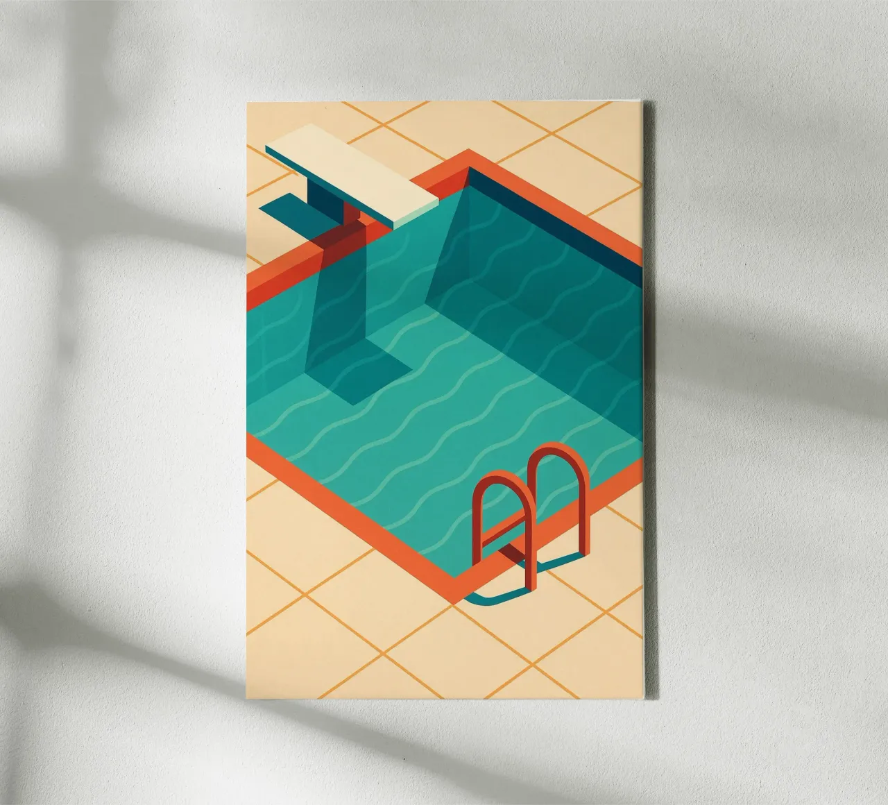 Scala arancione in una piscina estiva con riflessi blu tela con Cornice a cassetta da JETLAG | affiches voyage